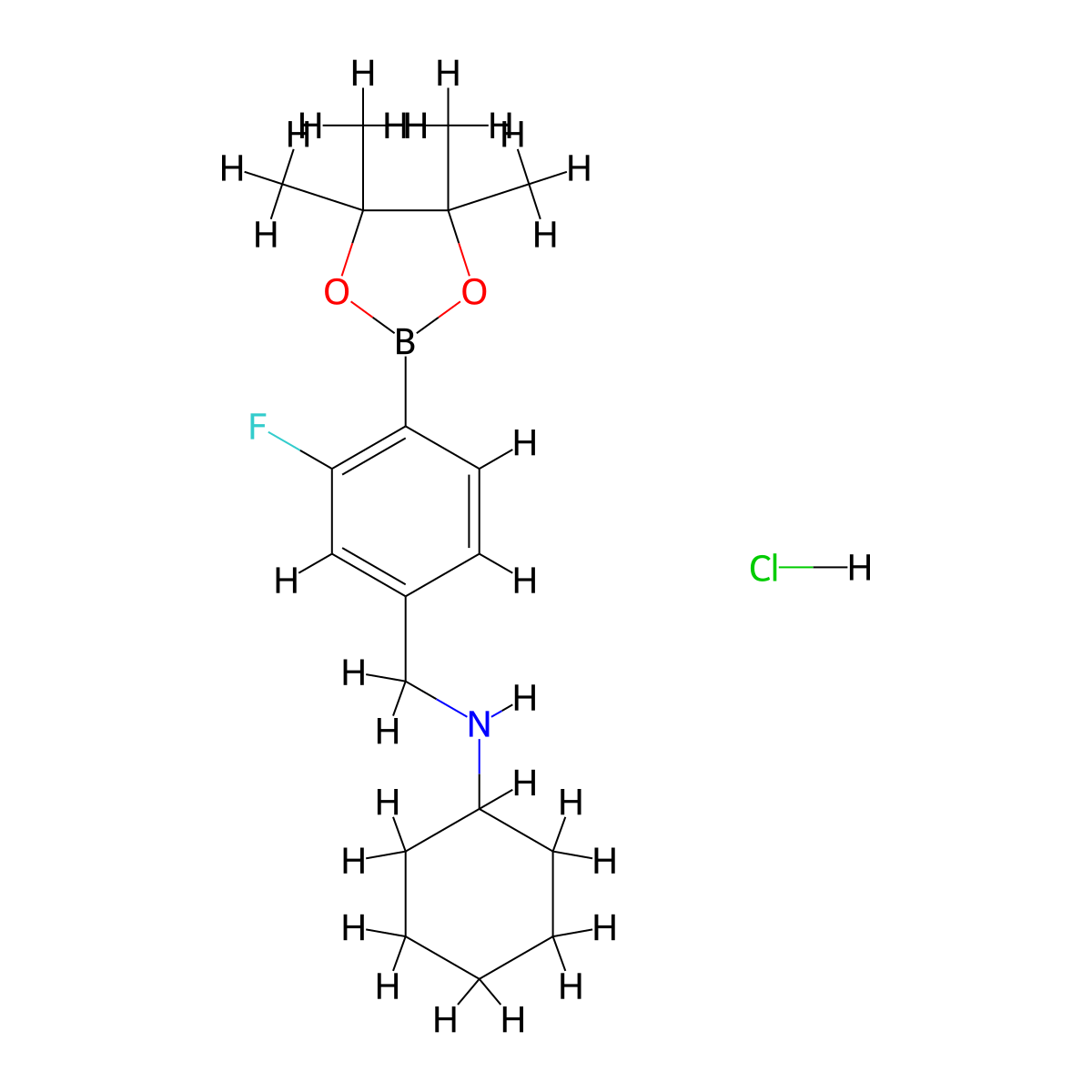 N-(3-Fluoro-4-(4,4,5,5-tetramethyl-1,3,2-dioxaborolan-2-yl)benzyl)cyclohexanamine hydrochloride molecular structure, CAS 2828446-31-5