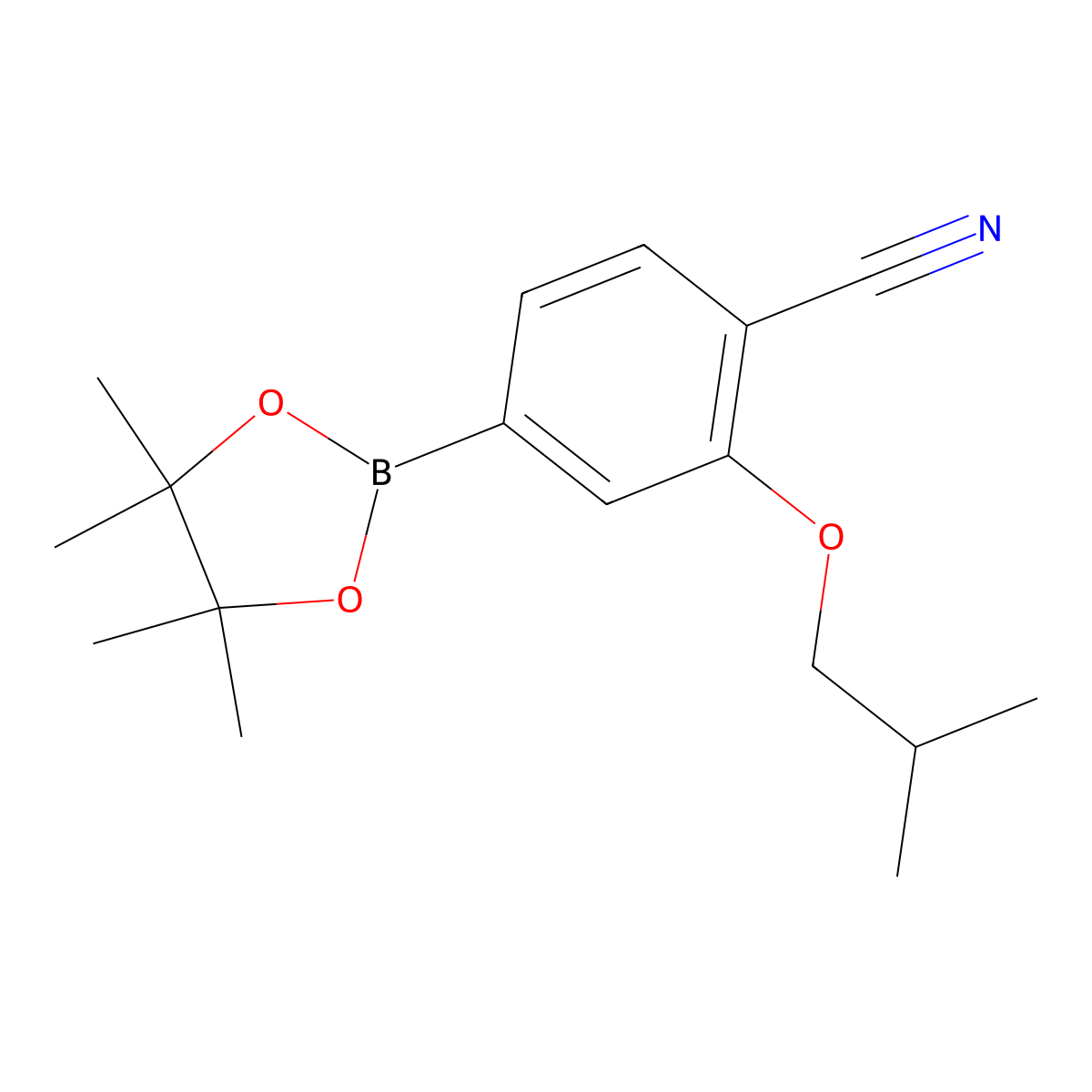 2-Isobutoxy-4-(4,4,5,5-tetramethyl-1,3,2-dioxaborolan-2-yl)benzonitrile molecular structure, CAS 2828446-41-7