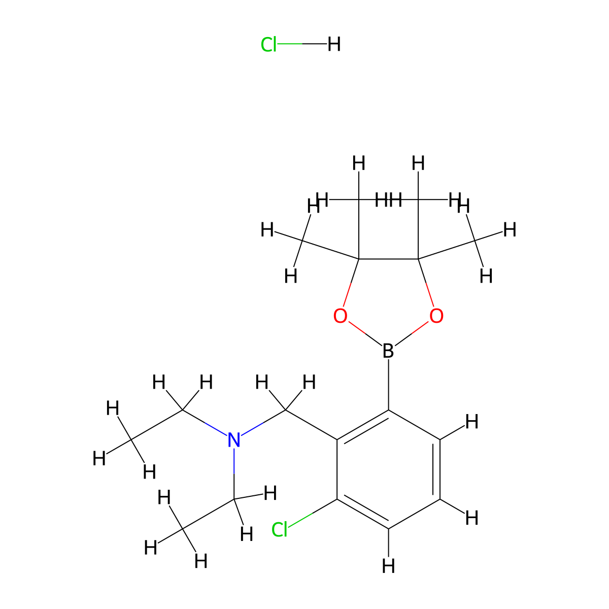 N-(2-Chloro-6-(4,4,5,5-tetramethyl-1,3,2-dioxaborolan-2-yl)benzyl)-N-ethylethanamine hydrochloride molecular structure, CAS 2828446-61-1