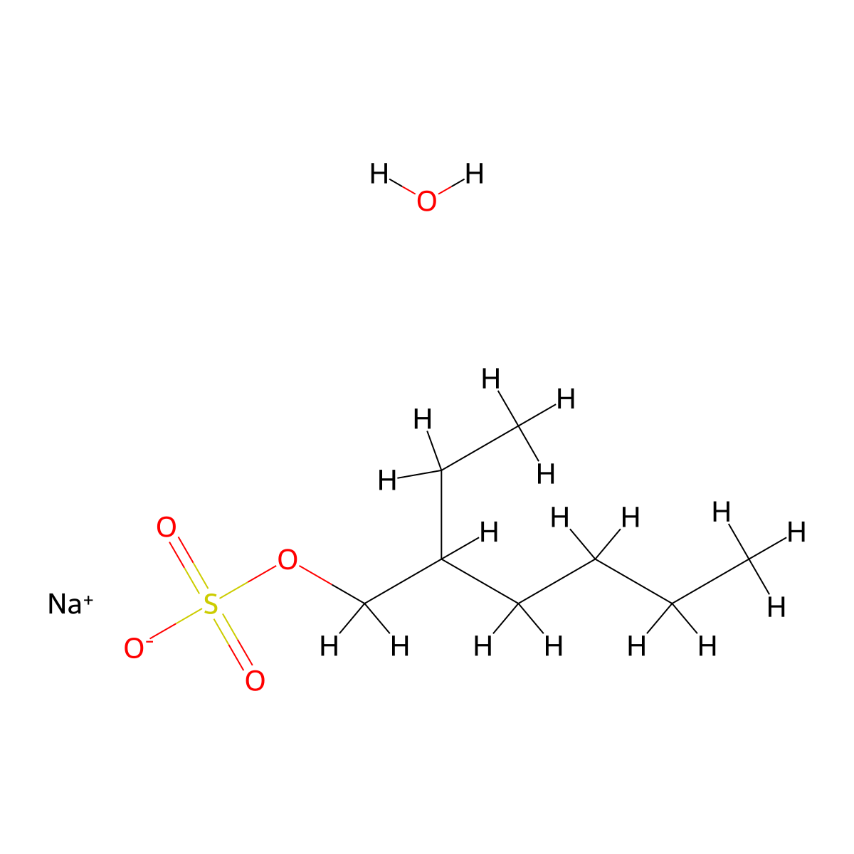 Sodium 2-ethylhexyl sulfate hydrate molecular structure, CAS 2828446-71-3
