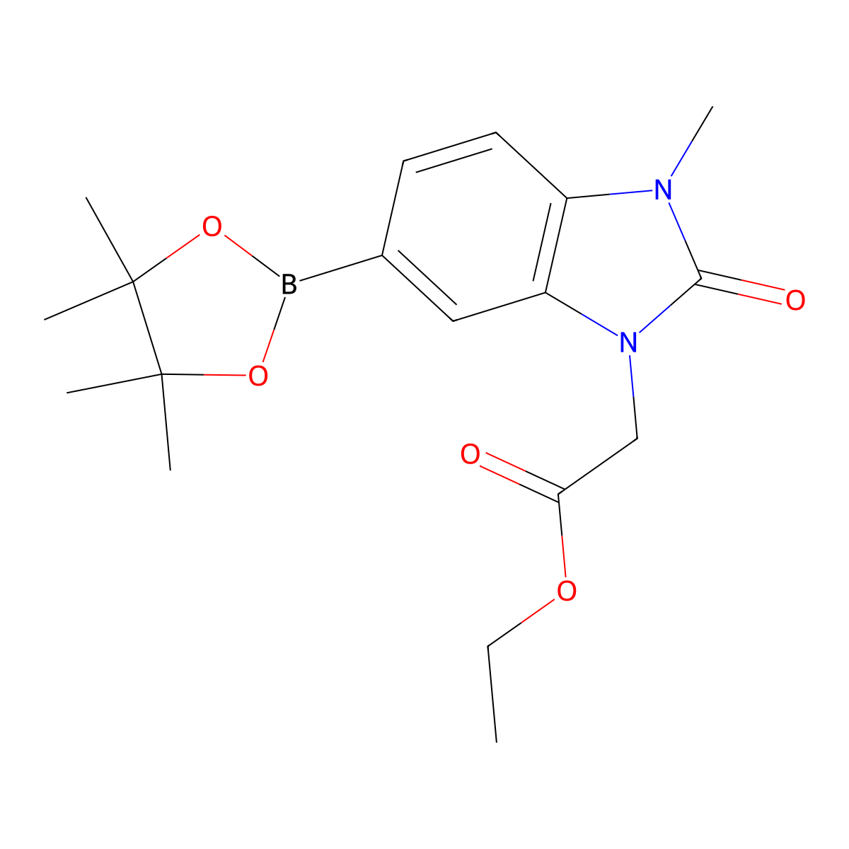 Ethyl 2-(3-methyl-2-oxo-6-(4,4,5,5-tetramethyl-1,3,2-dioxaborolan-2-yl)-2,3-dihydro-1H-benzo[d]imidazol-1-yl)acetate molecular structure, CAS 2828446-93-9