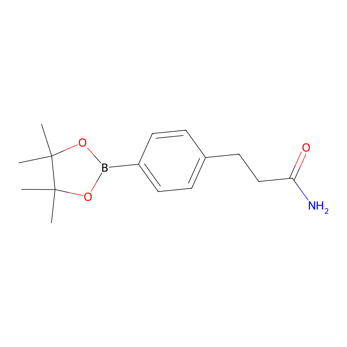 3-(4-(4,4,5,5-Tetramethyl-1,3,2-dioxaborolan-2-yl)phenyl)propanamide molecular structure, CAS 2828446-94-0