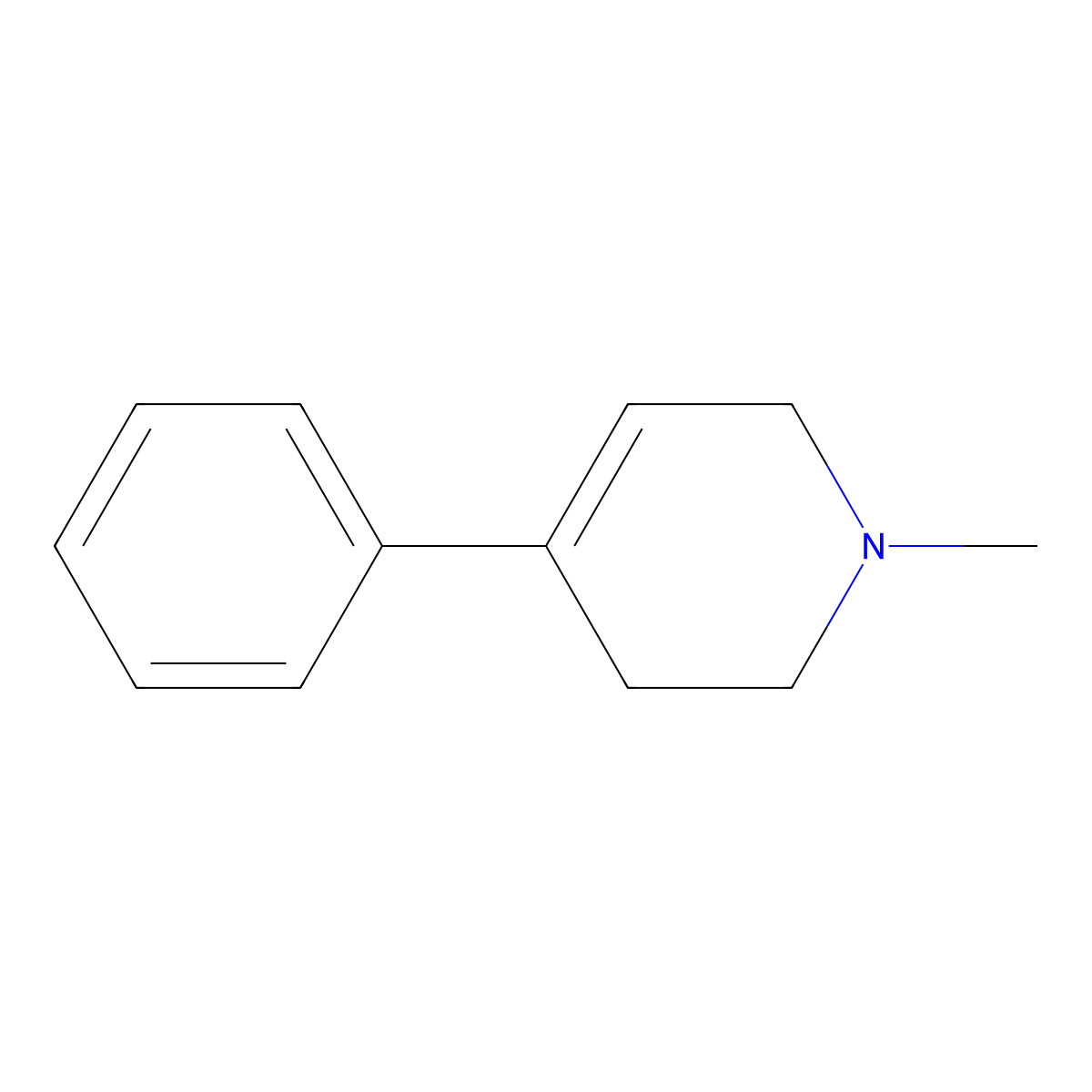 1-Methyl-4-phenyl-1,2,3,6-tetrahydropyridine molecular structure, CAS 28289-54-5