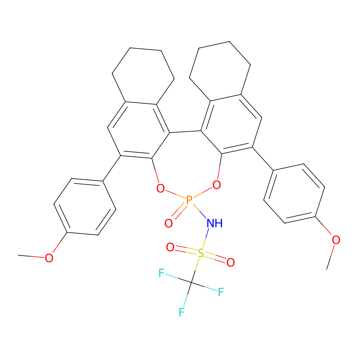 (11bS)-N-(2,6-Bis(4-methoxyphenyl)-4-oxido-8,9,10,11,12,13,14,15-octahydrodinaphtho[2,1-d:1',2'-f][1,3,2]dioxaphosphepin-4-yl)-1,1,1-trifluoromethanesulfonamide molecular structure, CAS 2829279-73-2