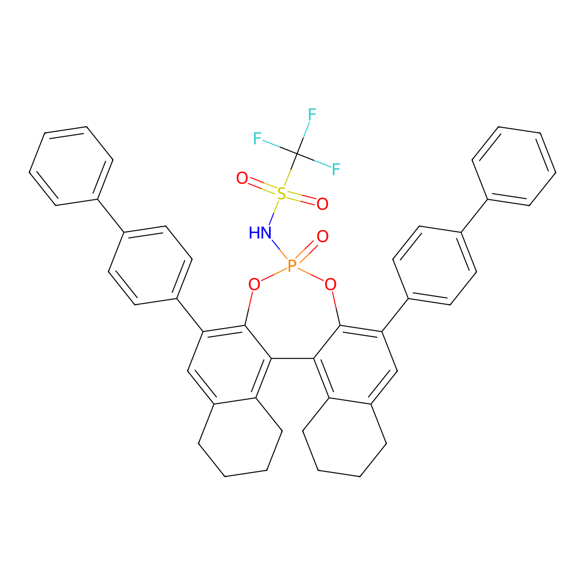 (11bS)-N-(2,6-Di([1,1'-biphenyl]-4-yl)-4-oxido-8,9,10,11,12,13,14,15-octahydrodinaphtho[2,1-d:1',2'-f][1,3,2]dioxaphosphepin-4-yl)-1,1,1-trifluoromethanesulfonamide molecular structure, CAS 2829279-75-4