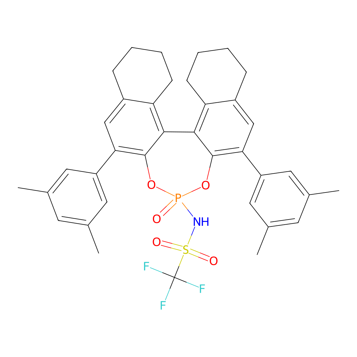 (11bS)-N-(2,6-Bis(3,5-dimethylphenyl)-4-oxido-8,9,10,11,12,13,14,15-octahydrodinaphtho[2,1-d:1',2'-f][1,3,2]dioxaphosphepin-4-yl)-1,1,1-trifluoromethanesulfonamide molecular structure, CAS 2829279-76-5