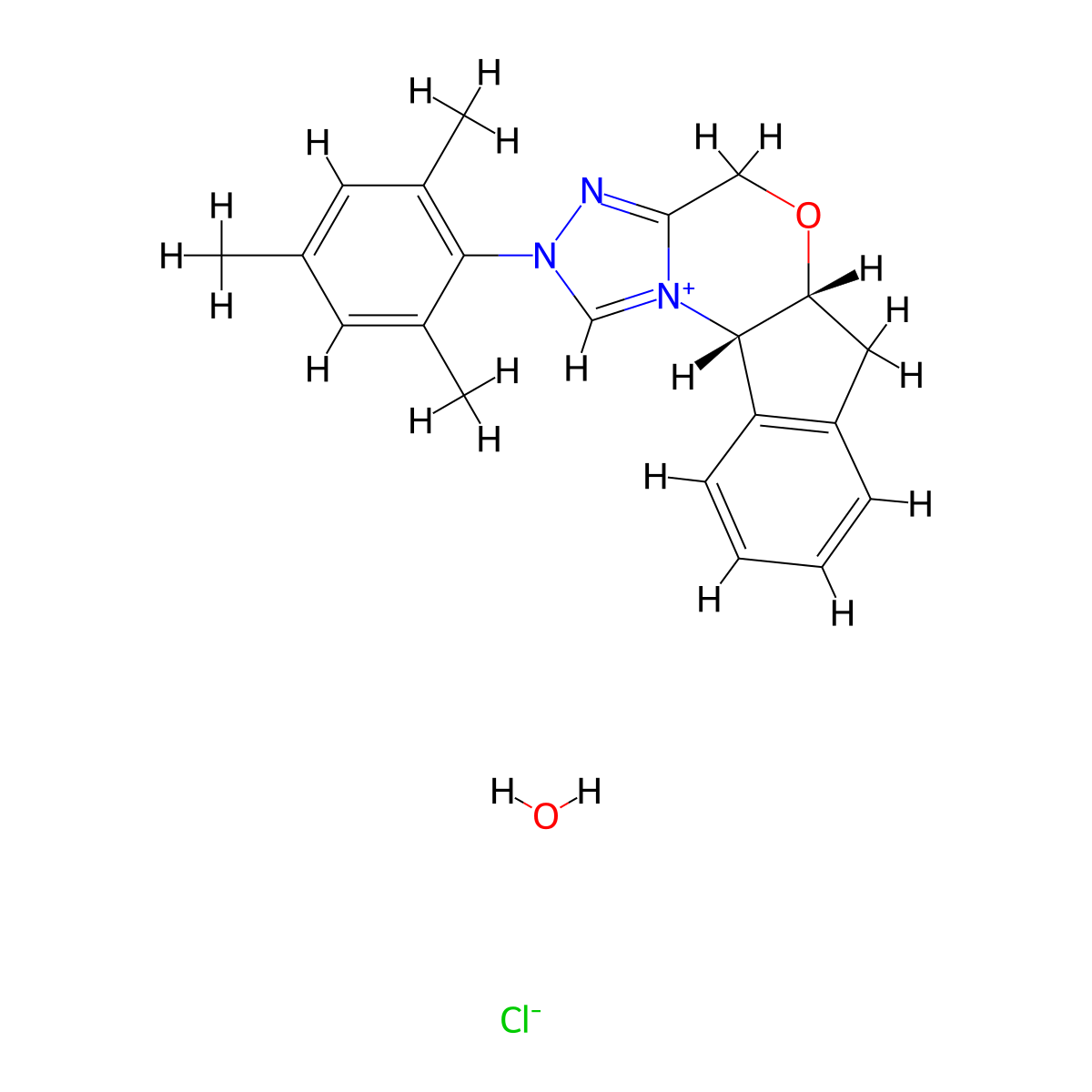 (5aR,10bS)-2-Mesityl-4,5a,6,10b-tetrahydroindeno[2,1-b][1,2,4]triazolo[4,3-d][1,4]oxazin-2-ium chloride hydrate molecular structure, CAS 2829281-45-8