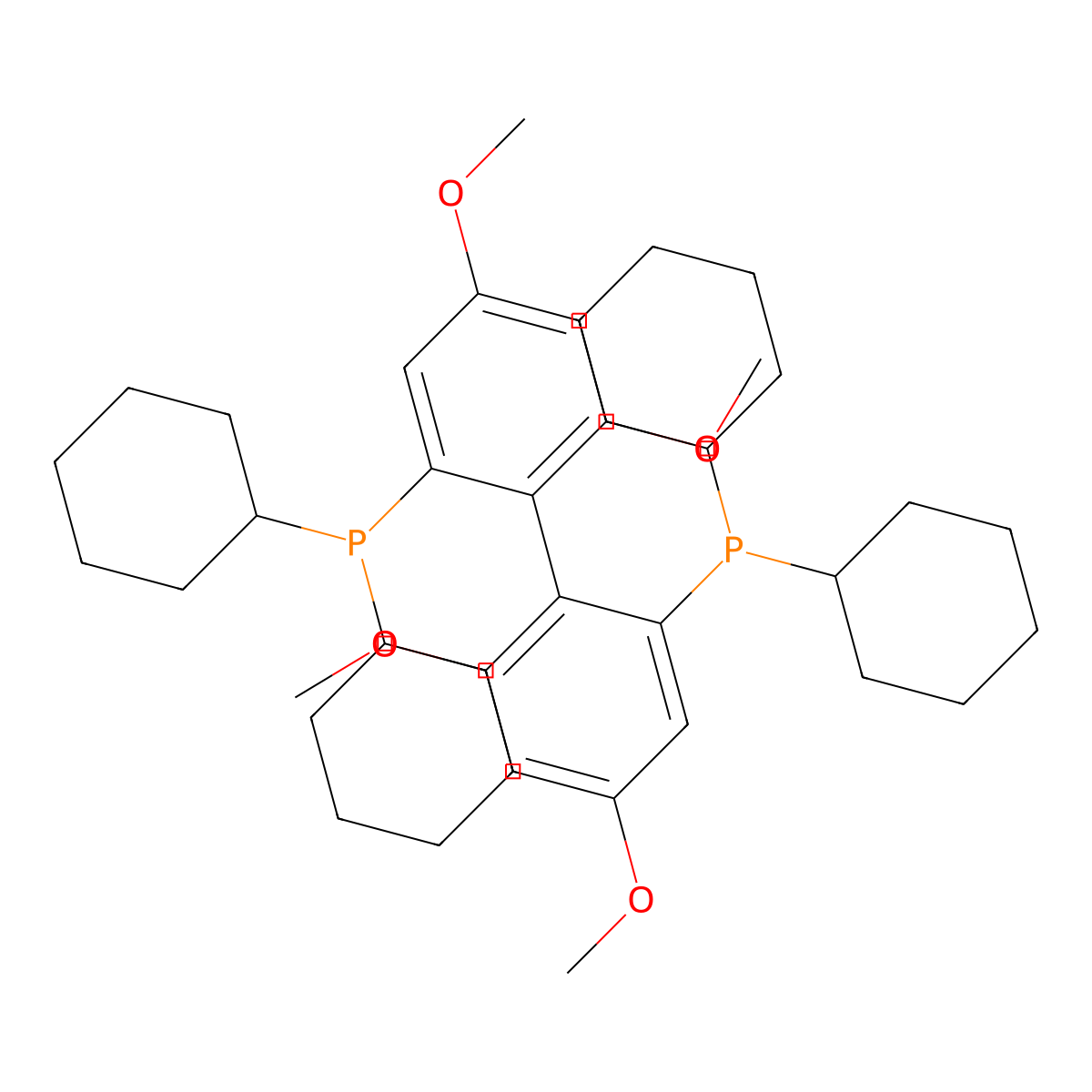 (1R)-(4,4',6,6'-Tetramethoxy-[1,1'-biphenyl]-2,2'-diyl)bis(dicyclohexylphosphane) molecular structure, CAS 2829282-18-8