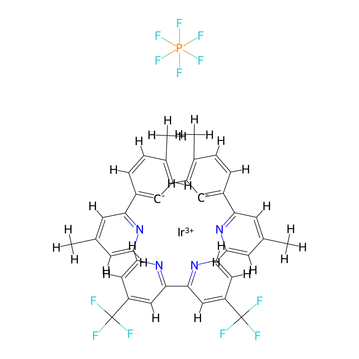 (OC-6-32)-[4,4'-Bis(trifluoromethyl)-2,2'-bipyridine-κN1,κN1']bis[5-methyl-2-(4-methyl-2-pyridinyl-κN)phenyl-κC]Iridium(1+), hexafluorophosphate(1-) (1:1) molecular structure, CAS 2829282-26-8