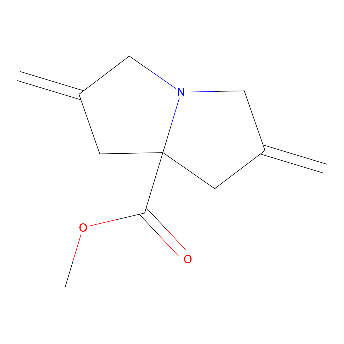 Methyl 2,6-dimethylidene-hexahydro-1H-pyrrolizine-7A-carboxylate molecular structure, CAS 2829286-73-7