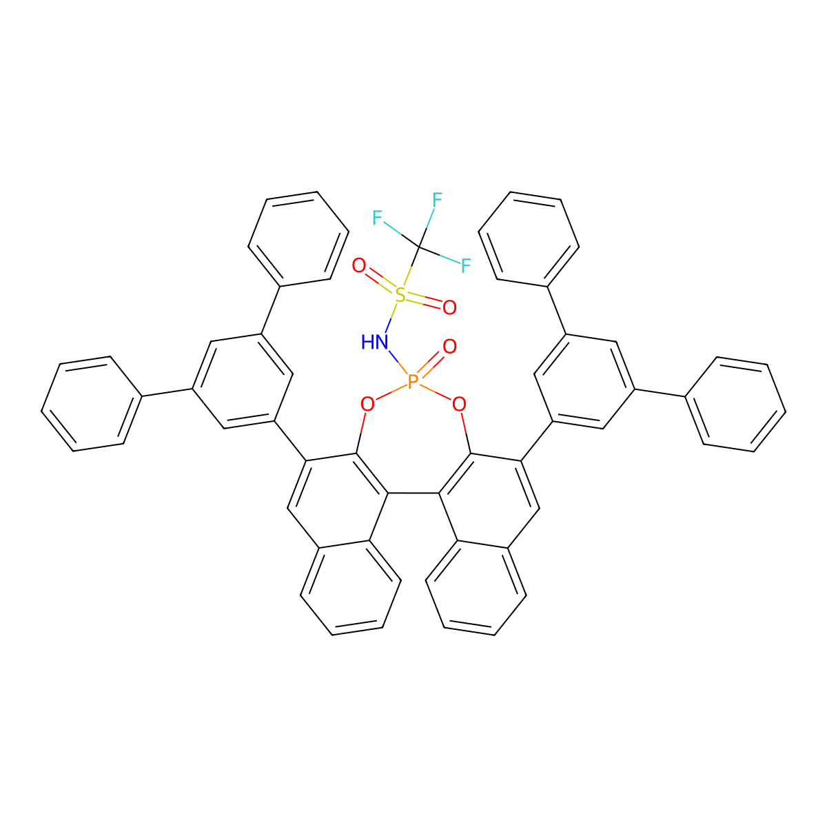 N-((11bR)-2,6-Di([1,1':3',1''-terphenyl]-5'-yl)-4-oxidodinaphtho[2,1-d:1',2'-f][1,3,2]dioxaphosphepin-4-yl)-1,1,1-trifluoromethanesulfonamide molecular structure, CAS 2829289-15-6