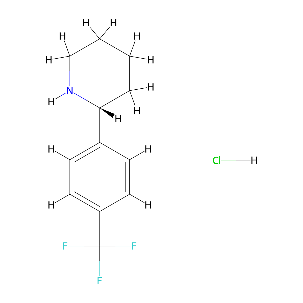 (R)-2-(4-(trifluoromethyl)phenyl)piperidine hydrochloride molecular structure, CAS 2829289-73-6