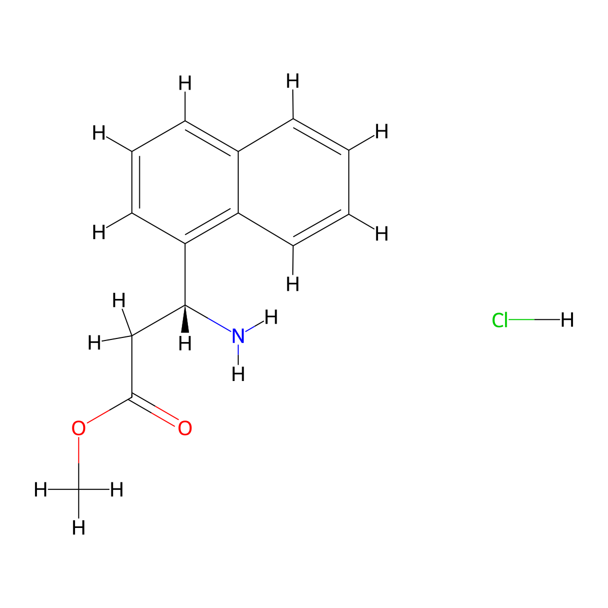 methyl (3R)-3-amino-3-(naphthalen-1-yl)propanoate hydrochloride molecular structure, CAS 2829292-61-5