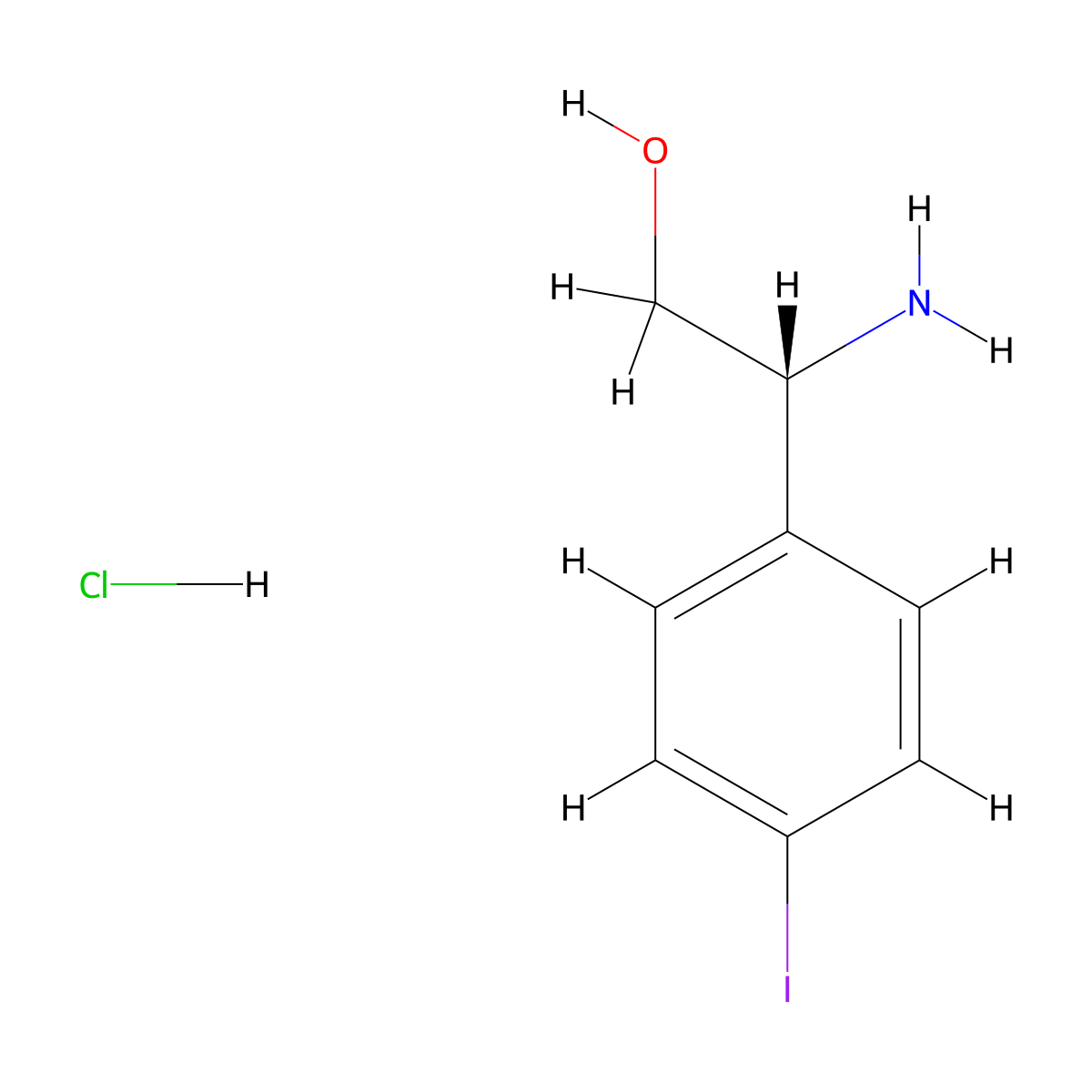 (R)-2-Amino-2-(4-iodophenyl)ethan-1-ol hydrochloride molecular structure, CAS 2829292-68-2