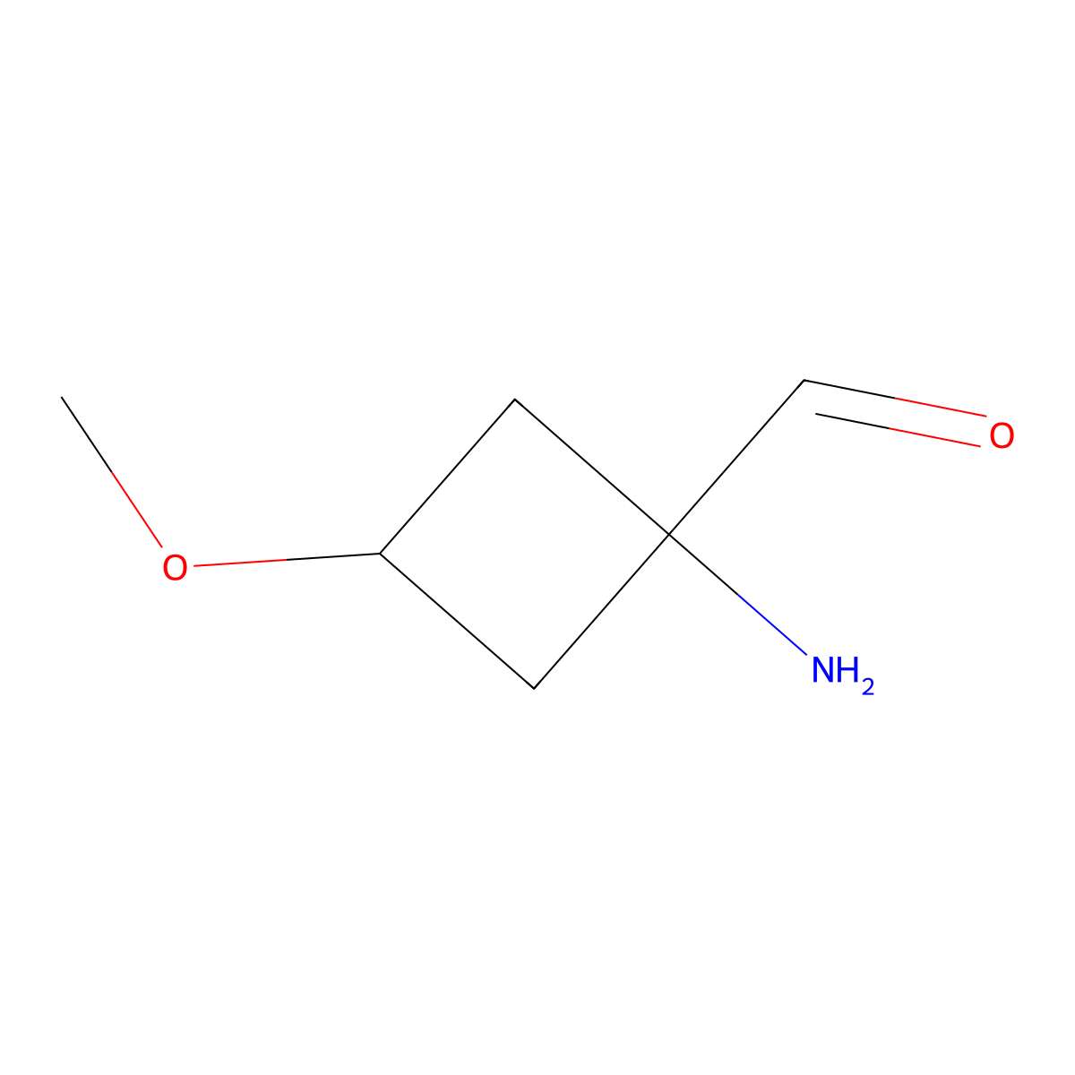 1-Amino-3-methoxycyclobutane-1-carbaldehyde molecular structure, CAS 2829419-71-6