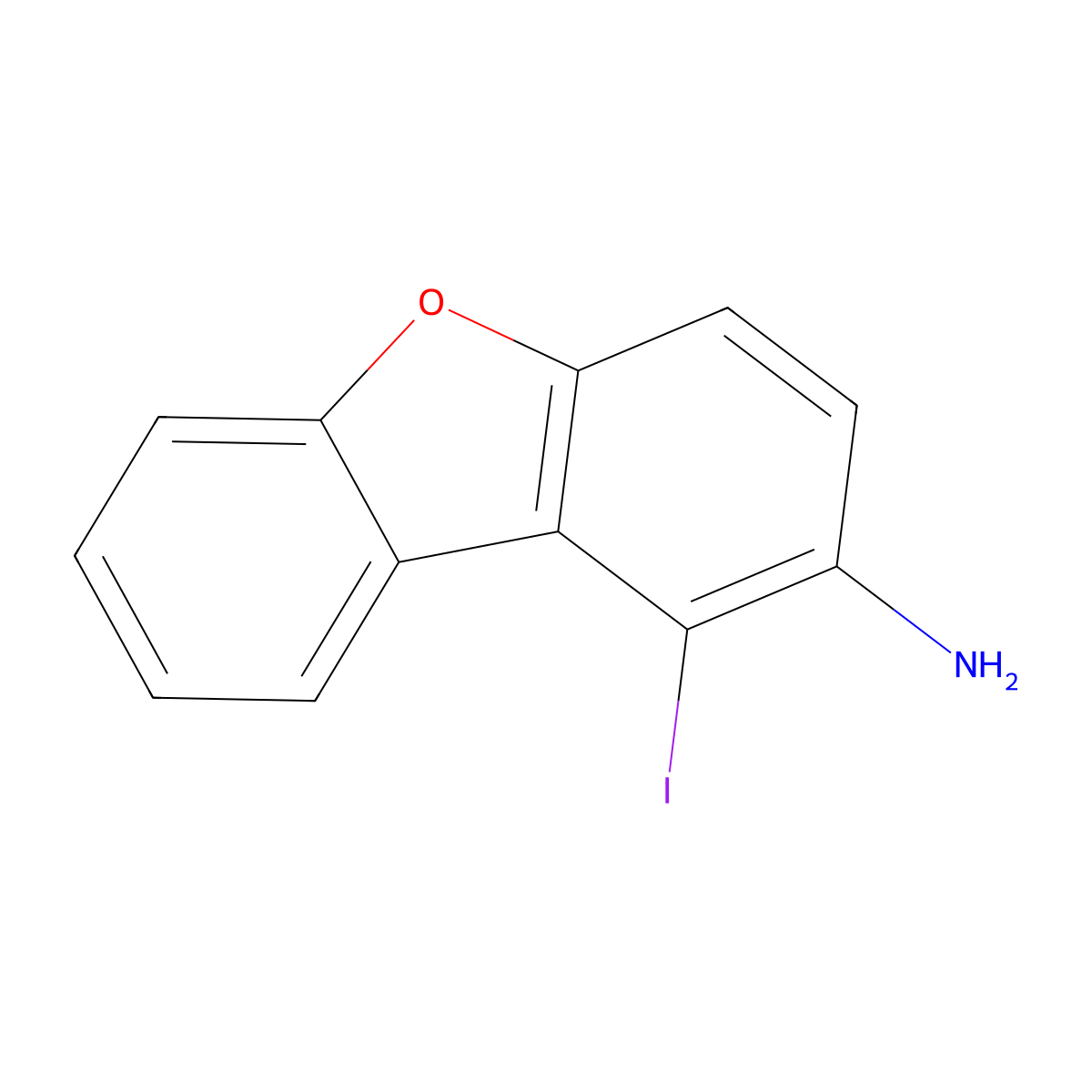 3-Iodo-8-oxatricyclo[7.4.0.0,2,7]trideca-1(9),2(7),3,5,10,12-hexaen-4-amine molecular structure, CAS 2829938-38-5