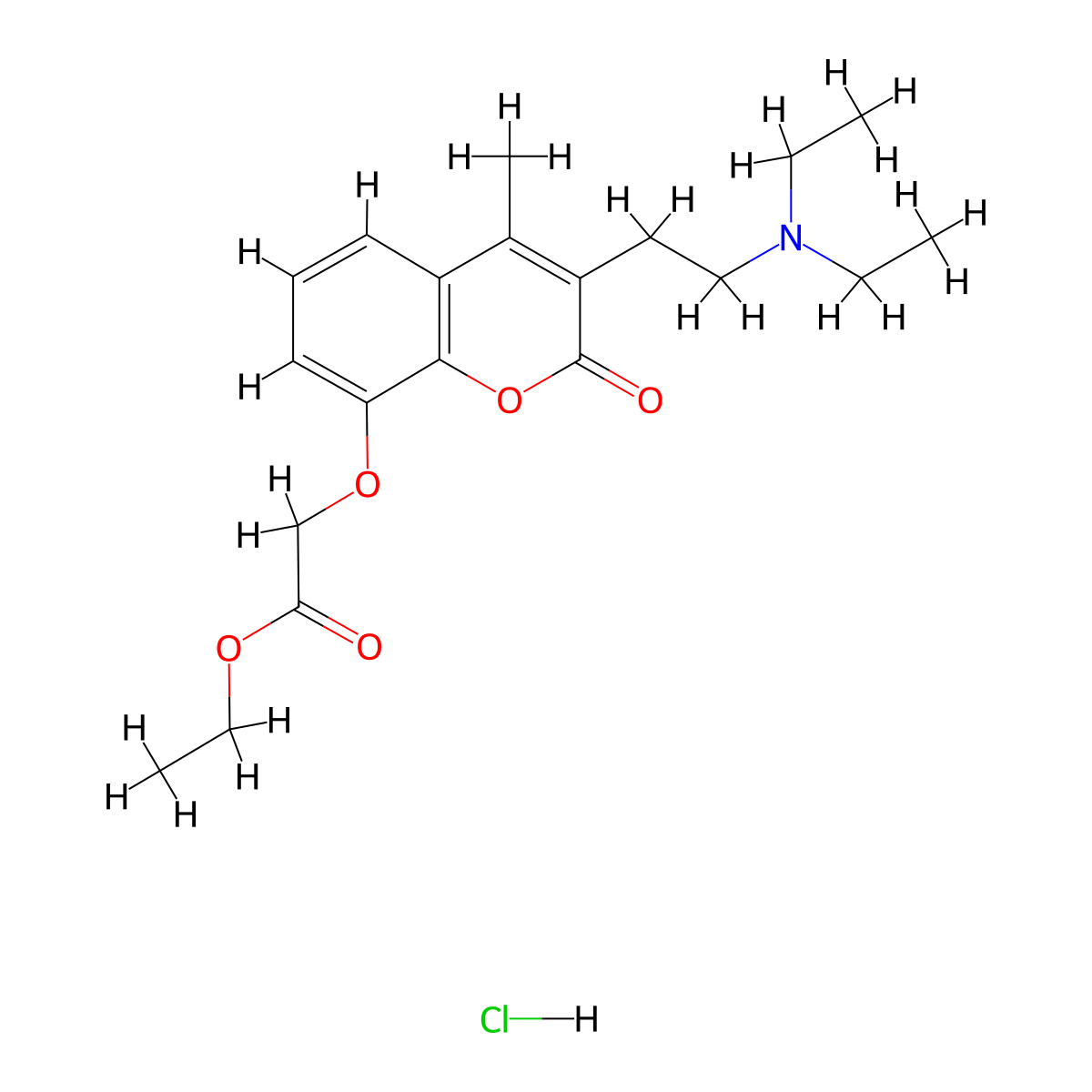 Ethyl 2-[3-[2-(diethylamino)ethyl]-4-methyl-2-oxochromen-8-yl]oxyacetate;hydrochloride molecular structure, CAS 28303-69-7