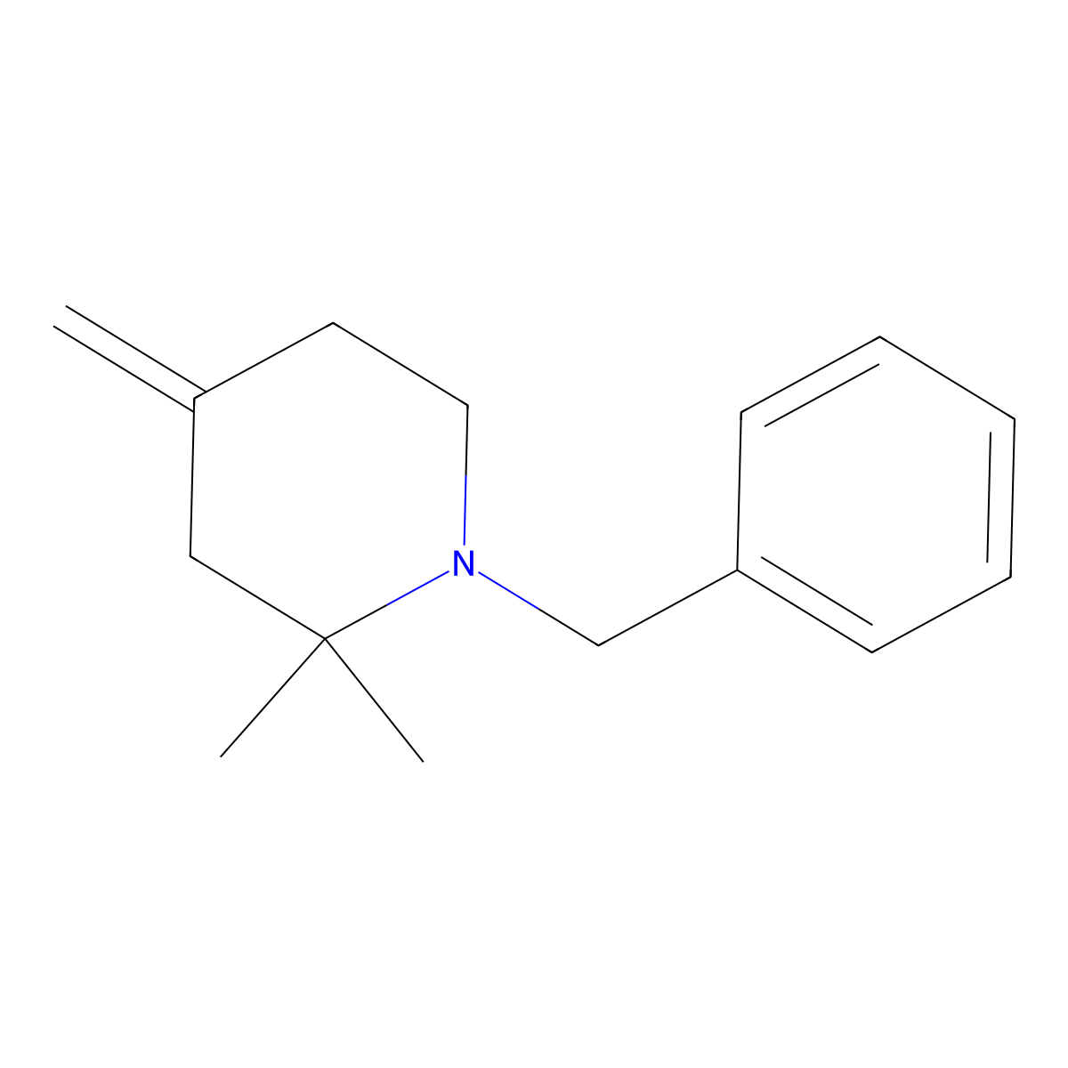 1-Benzyl-2,2-dimethyl-4-methylene-piperidine molecular structure, CAS 2830401-07-3