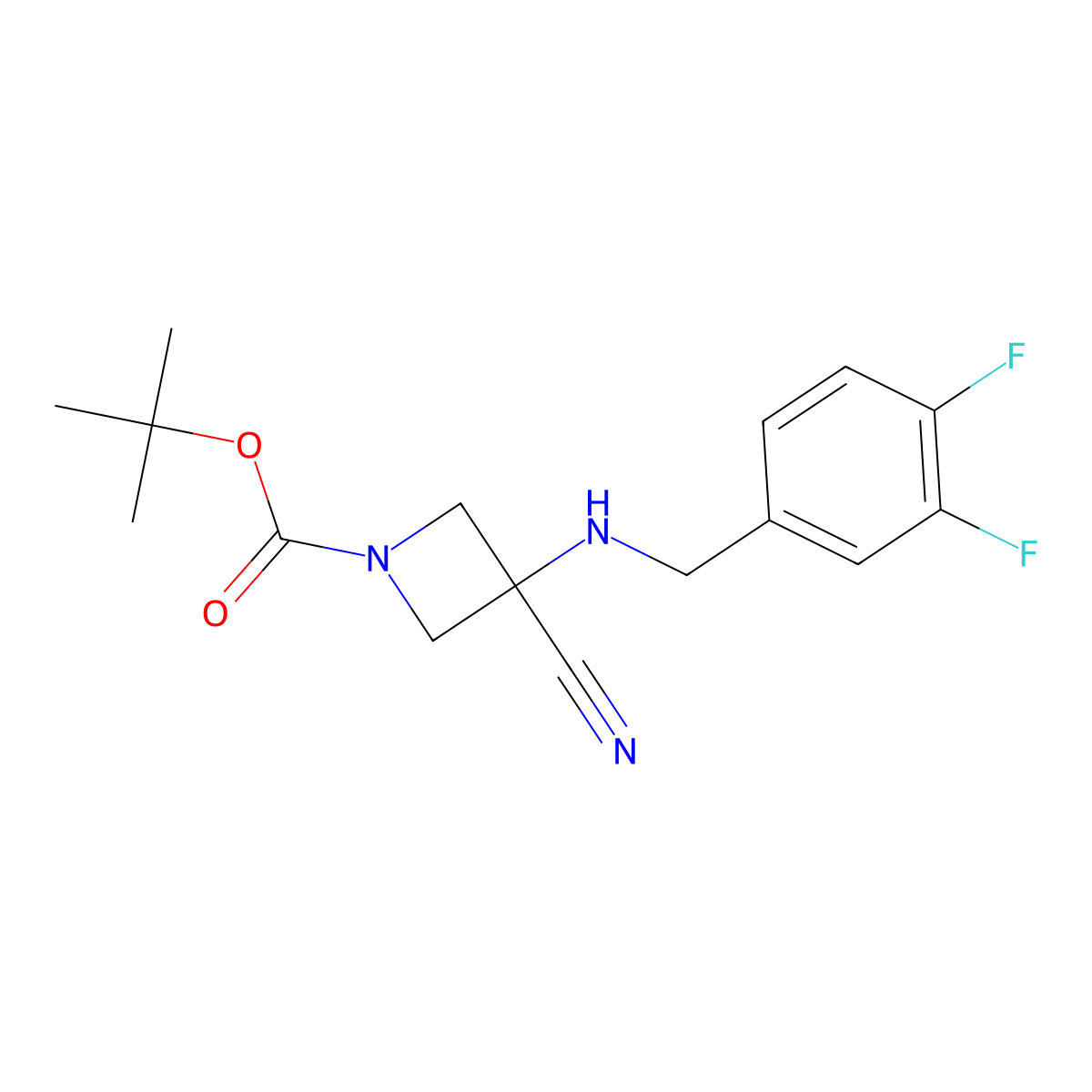 Tert-butyl 3-cyano-3-((3,4-difluorobenzyl)amino)azetidine-1-carboxylate molecular structure, CAS 2830607-90-2