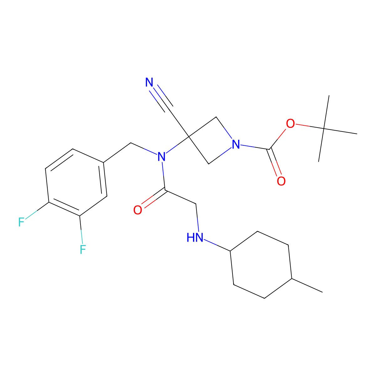 tert-butyl 3-cyano-3-{N-[(3,4-difluorophenyl)methyl]-2-[(4-methylcyclohexyl)amino]acetamido}azetidine-1-carboxylate molecular structure, CAS 2830607-92-4