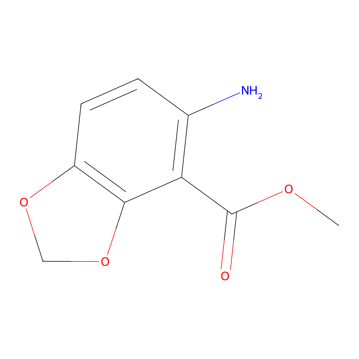 Methyl 5-amino-1,3-dioxaindane-4-carboxylate molecular structure, CAS 28310-19-2