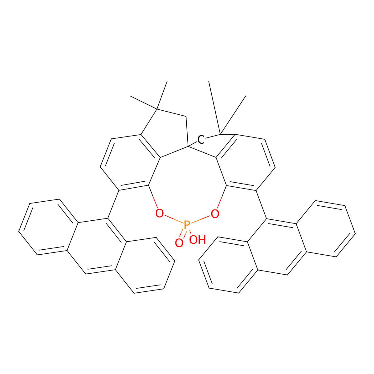 (11aS)-3,7-Di-9-anthracenyl-10,11,12,13-tetrahydro-10,10,13,13-tetramethyl-5-hydroxy-5-oxide-diindeno[7,1-de:1',7'-fg][1,3,2]dioxaphosphocin molecular structure, CAS 2831258-64-9
