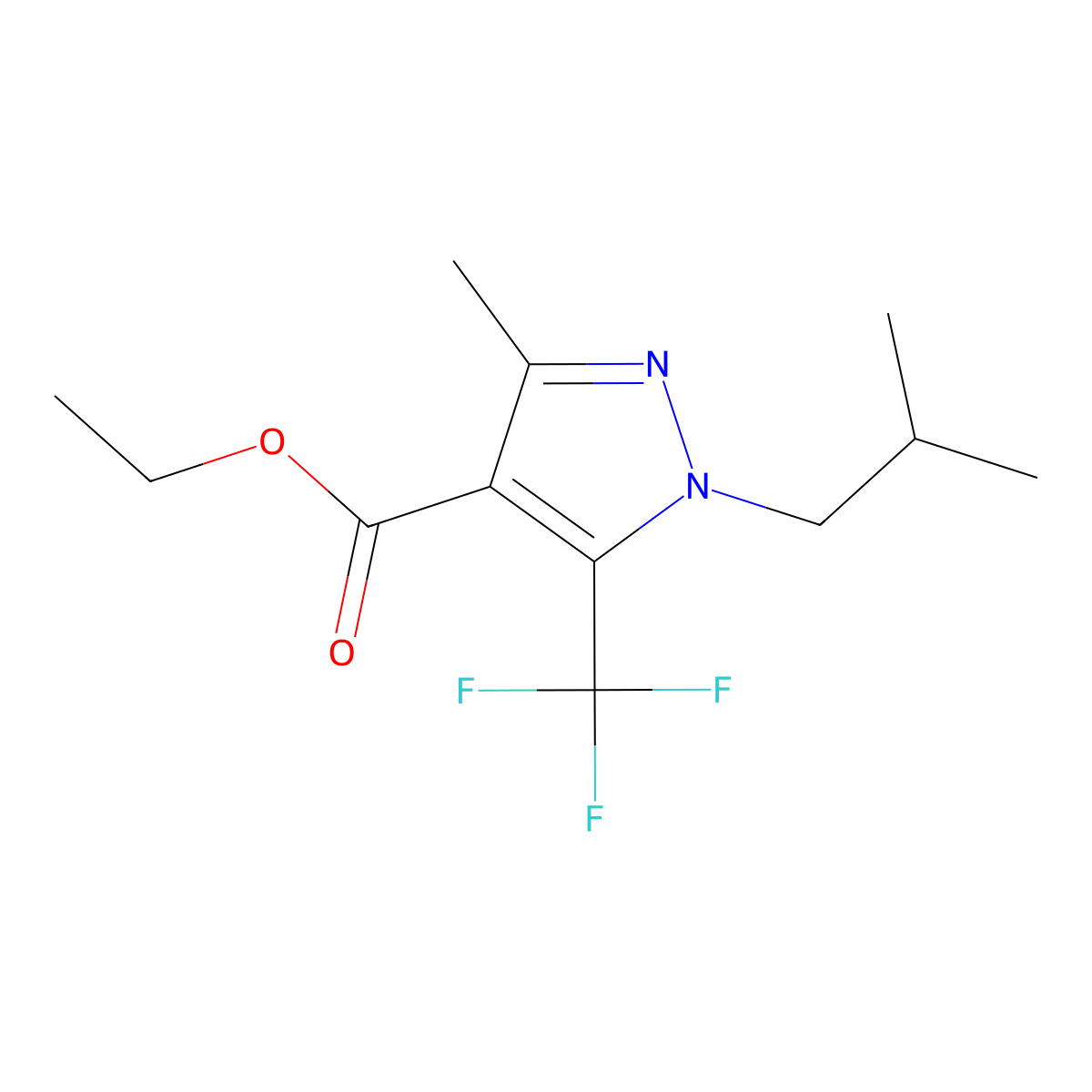 ethyl 3-methyl-1-(2-methylpropyl)-5-(trifluoromethyl)-1H-pyrazole-4-carboxylate molecular structure, CAS 2831275-68-2