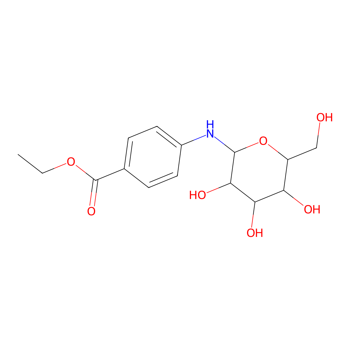 N-(4-(Ethoxycarbonyl)phenyl)-beta-D-threo-hexopyranosylamine molecular structure, CAS 28315-50-6