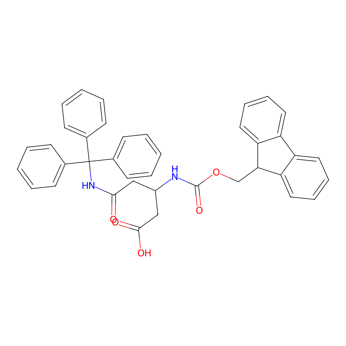 (3S)-3-(9H-Fluoren-9-ylmethoxycarbonylamino)-5-oxo-5-[tri(phenyl)methylamino]pentanoic acid molecular structure, CAS 283160-20-3