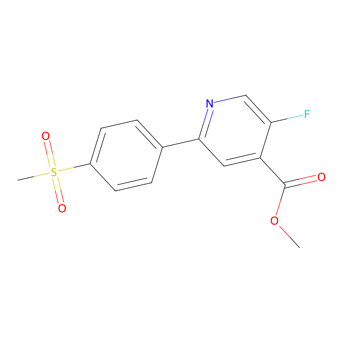 Methyl 5-fluoro-2-(4-(methylsulfonyl)phenyl)isonicotinate molecular structure, CAS 2831675-04-6