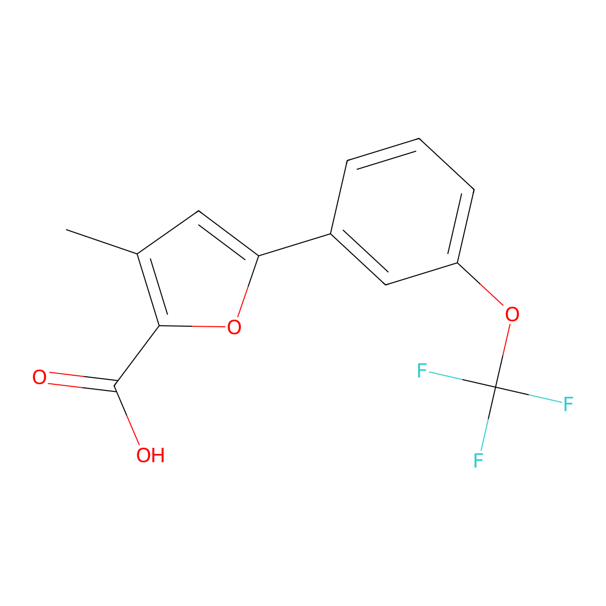 3-Methyl-5-(3-(trifluoromethoxy)phenyl)furan-2-carboxylic acid molecular structure, CAS 2831675-56-8
