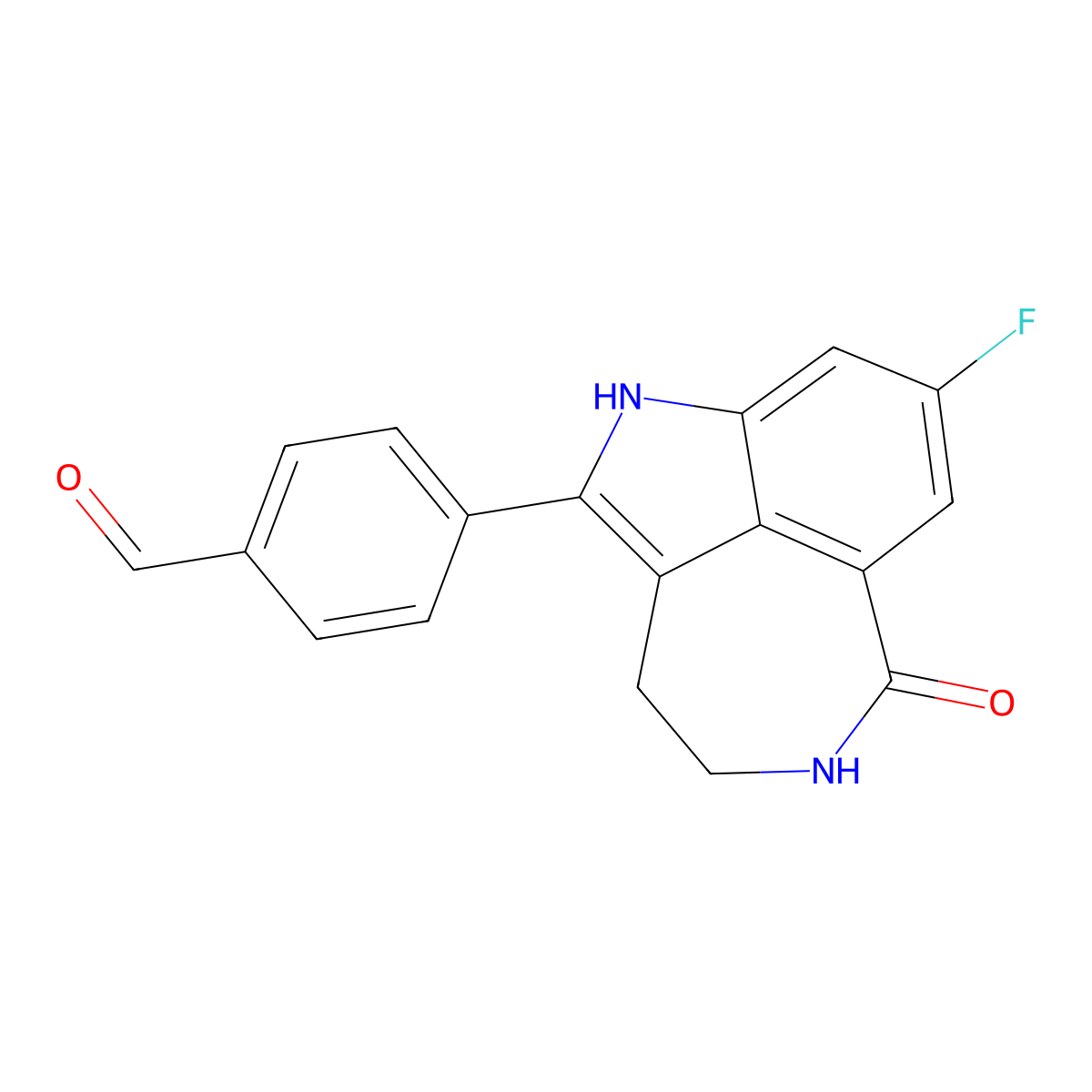 4-(8-Fluoro-3,4,5,6-tetrahydro-6-oxo-1H-pyrrolo(4,3,2-ef)(2)benzazepin-2-yl)benzaldehyde molecular structure, CAS 283173-84-2