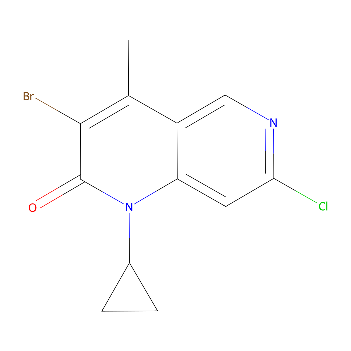 3-Bromo-7-chloro-1-cyclopropyl-4-methyl-1,6-naphthyridin-2-one molecular structure, CAS 2831908-81-5