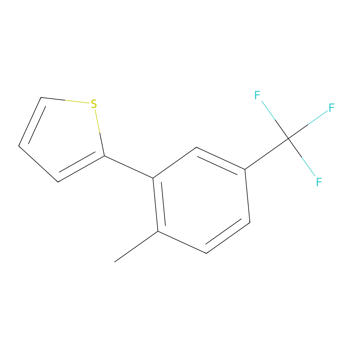 2-[2-Methyl-5-(trifluoromethyl)phenyl]thiophene molecular structure, CAS 2831958-12-2