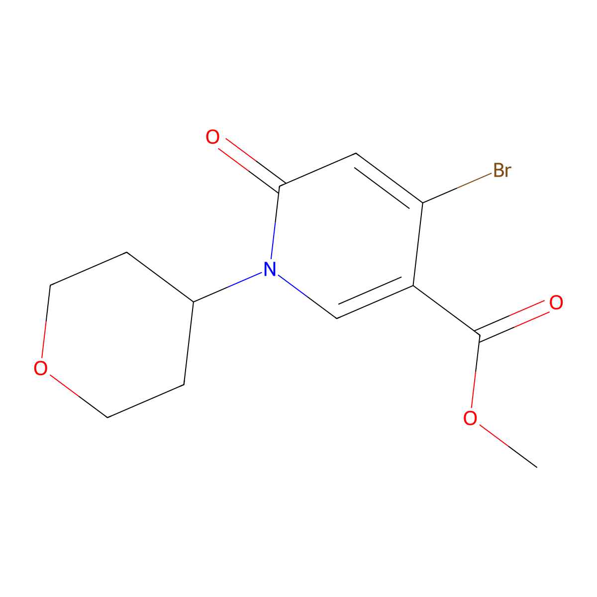 Methyl 4-bromo-1-(oxan-4-yl)-6-oxo-1,6-dihydropyridine-3-carboxylate molecular structure, CAS 2832102-80-2