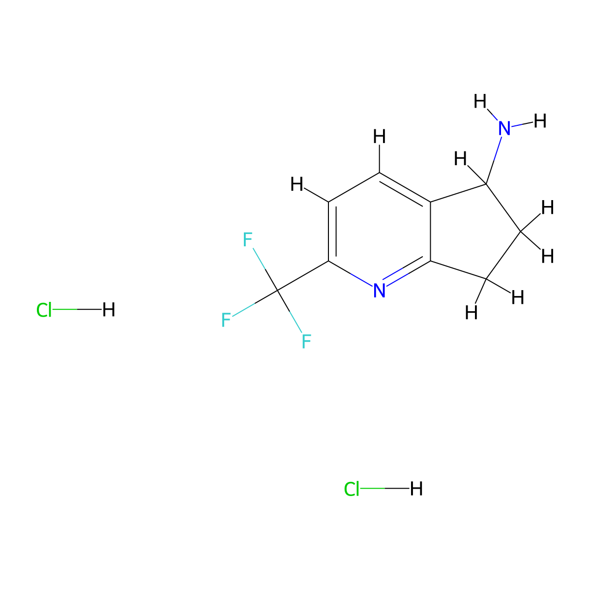 2-(trifluoromethyl)-6,7-dihydro-5H-cyclopenta[b]pyridin-5-amine;dihydrochloride molecular structure, CAS 2832389-56-5