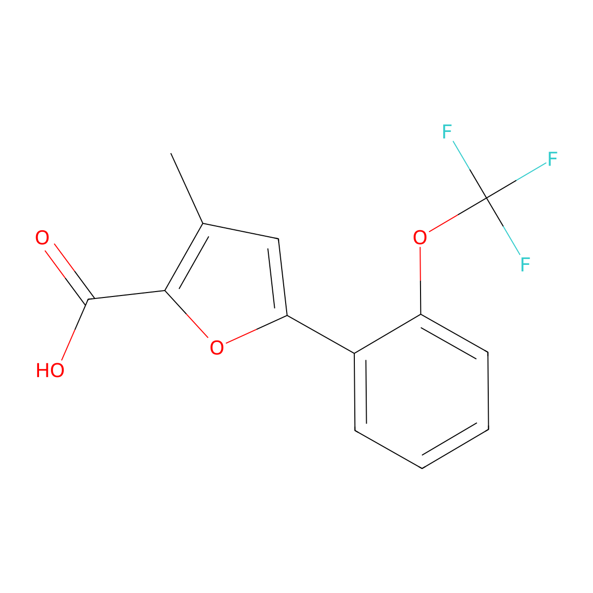 3-Methyl-5-(2-(trifluoromethoxy)phenyl)furan-2-carboxylic acid molecular structure, CAS 2832492-05-2