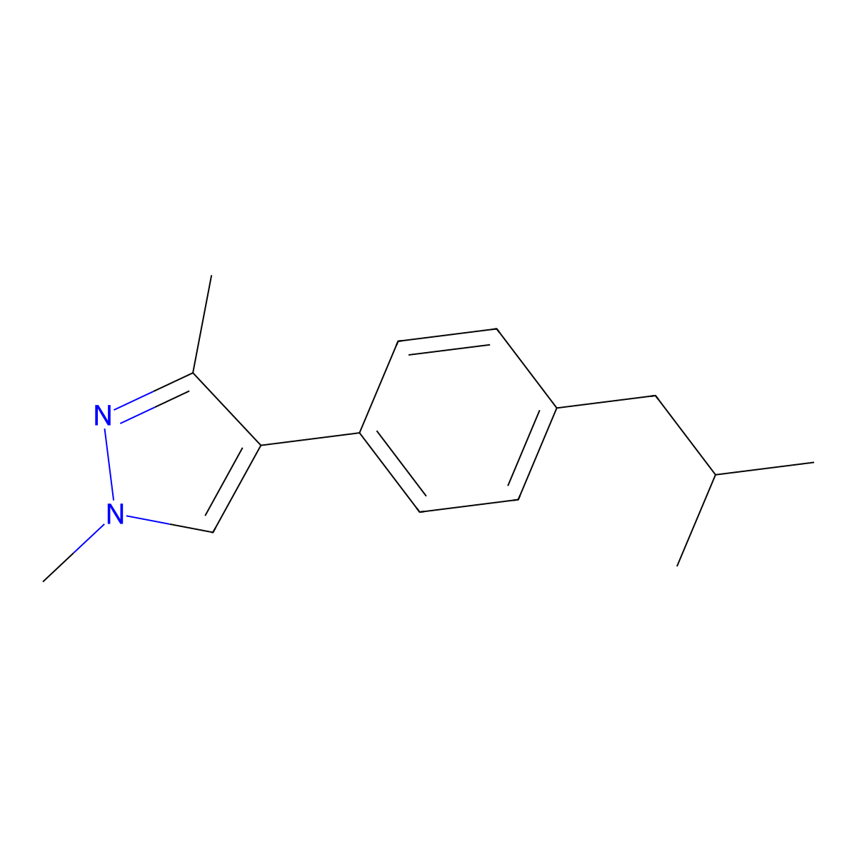 1,3-Dimethyl-4-[4-(2-methylpropyl)phenyl]-1H-pyrazole molecular structure, CAS 2832642-32-5