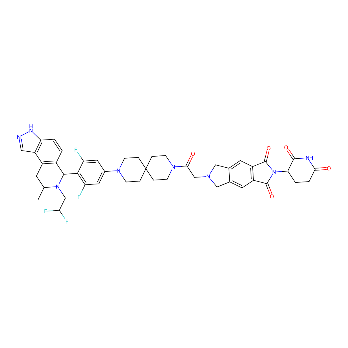 6-[2-[9-[4-[(6S,8R)-7-(2,2-difluoroethyl)-8-methyl-3,6,8,9-tetrahydropyrazolo[4,5-f]isoquinolin-6-yl]-3,5-difluorophenyl]-3,9-diazaspiro[5.5]undecan-3-yl]-2-oxoethyl]-2-(2,6-dioxopiperidin-3-yl)-5,7-dihydropyrrolo[3,4-f]isoindole-1,3-dione molecular structure, CAS 2832865-25-3