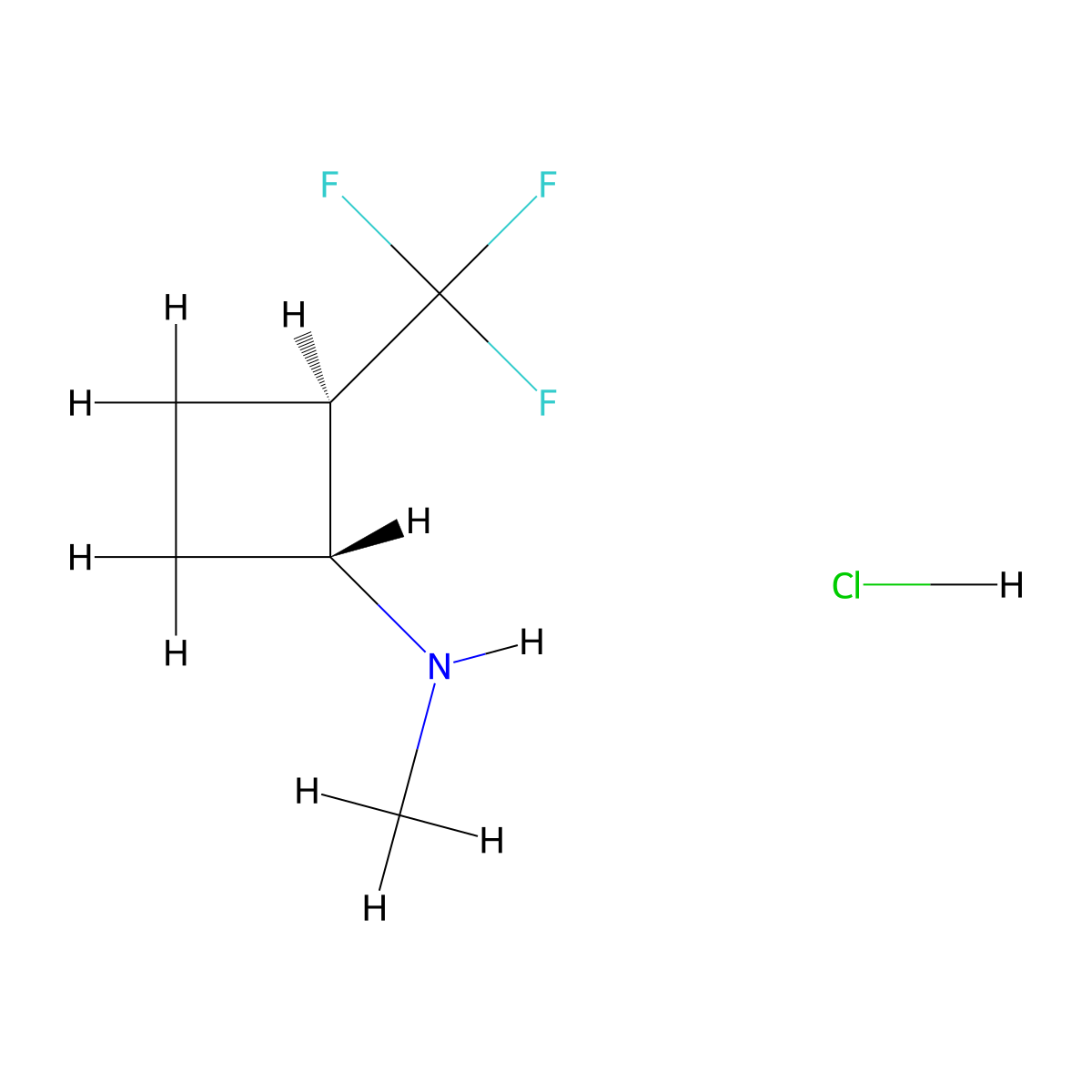 rac-(1R,2R)-N-methyl-2-(trifluoromethyl)cyclobutan-1-amine hydrochloride, trans molecular structure, CAS 2832886-70-9