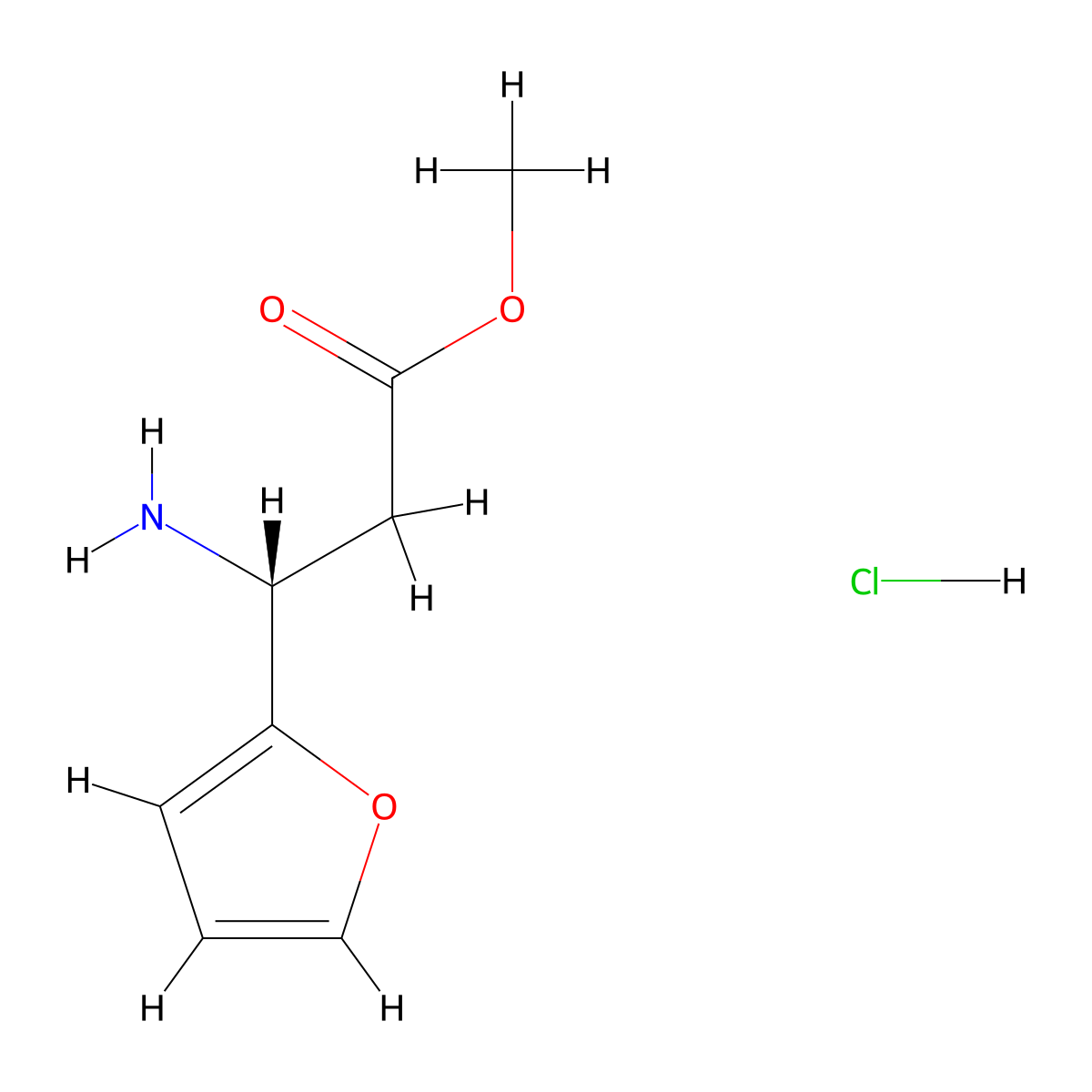 Methyl (R)-3-amino-3-(furan-2-YL)propanoate hydrochloride molecular structure, CAS 2832886-75-4