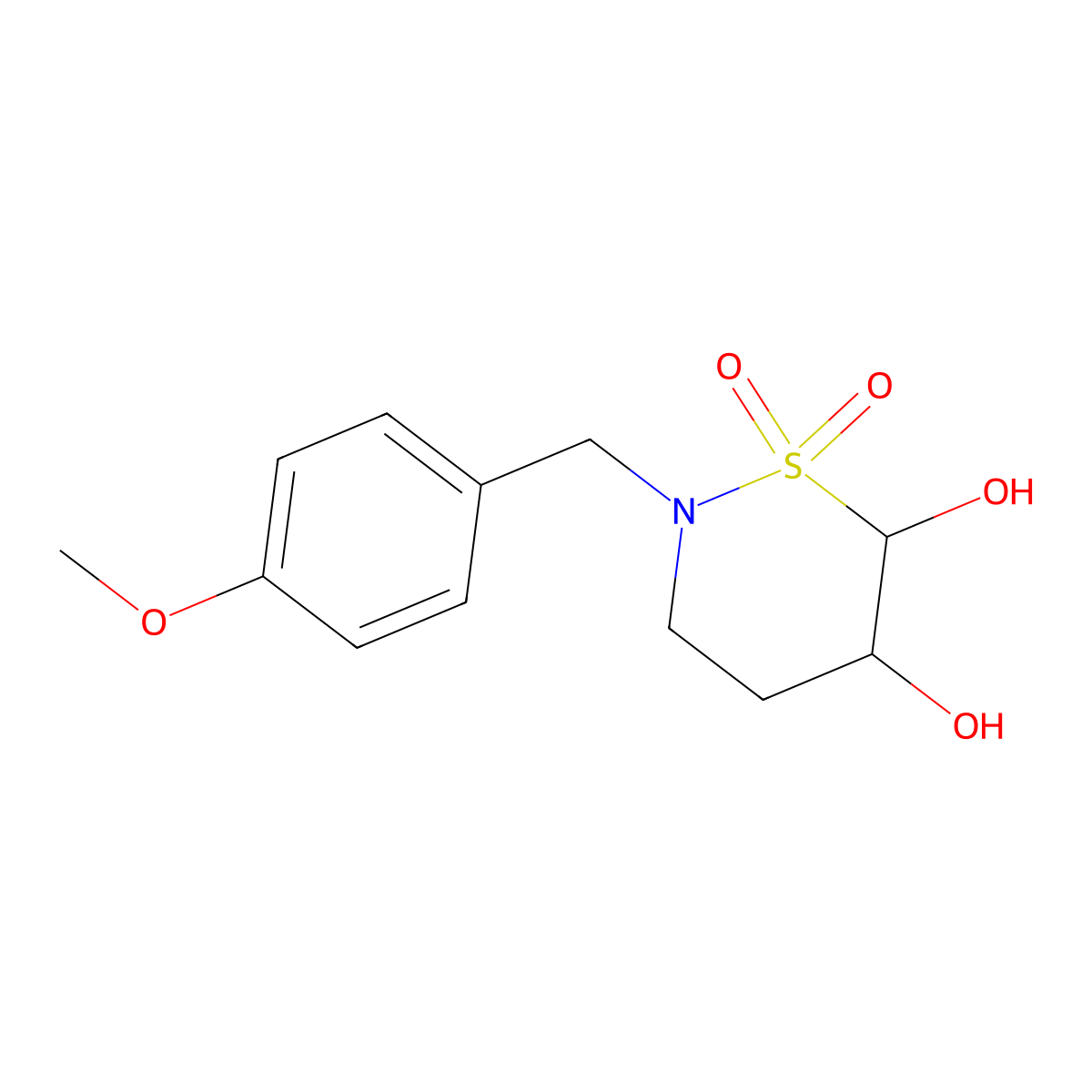 rac-(5R,6S)-5,6-dihydroxy-2-[(4-methoxyphenyl)methyl]-1lambda6,2-thiazinane-1,1-dione molecular structure, CAS 2832886-84-5