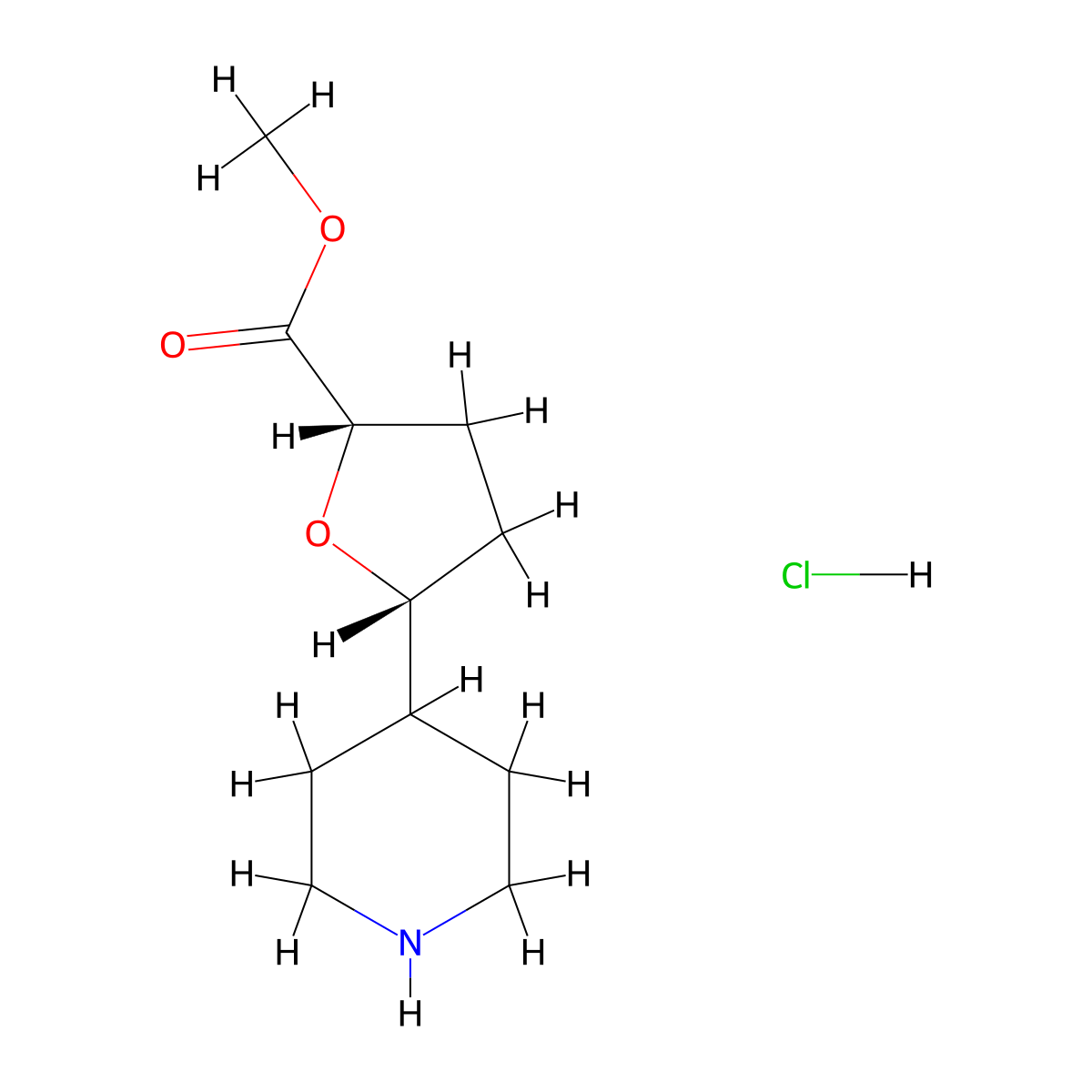 rac-methyl(2R,5S)-5-(piperidin-4-yl)oxolane-2-carboxylatehydrochloride,cis molecular structure, CAS 2832887-17-7