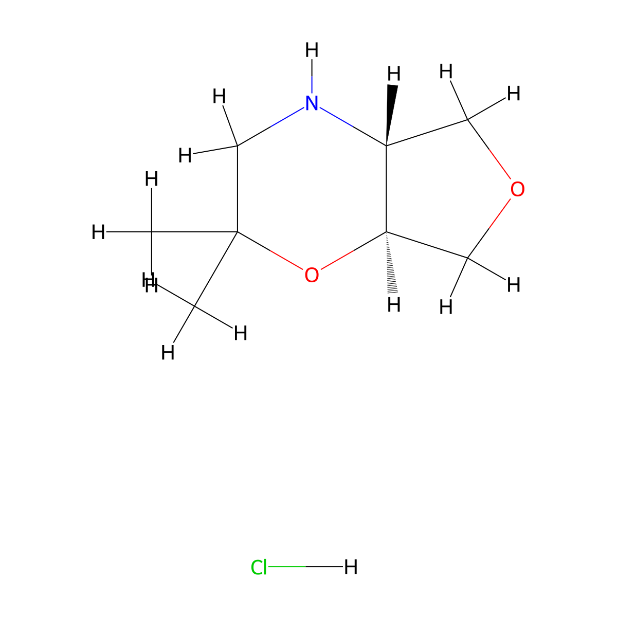 rac-(4aR,7aS)-2,2-dimethyl-hexahydro-2H-furo(3,4-b)(1,4)oxazine hydrochloride molecular structure, CAS 2832887-25-7
