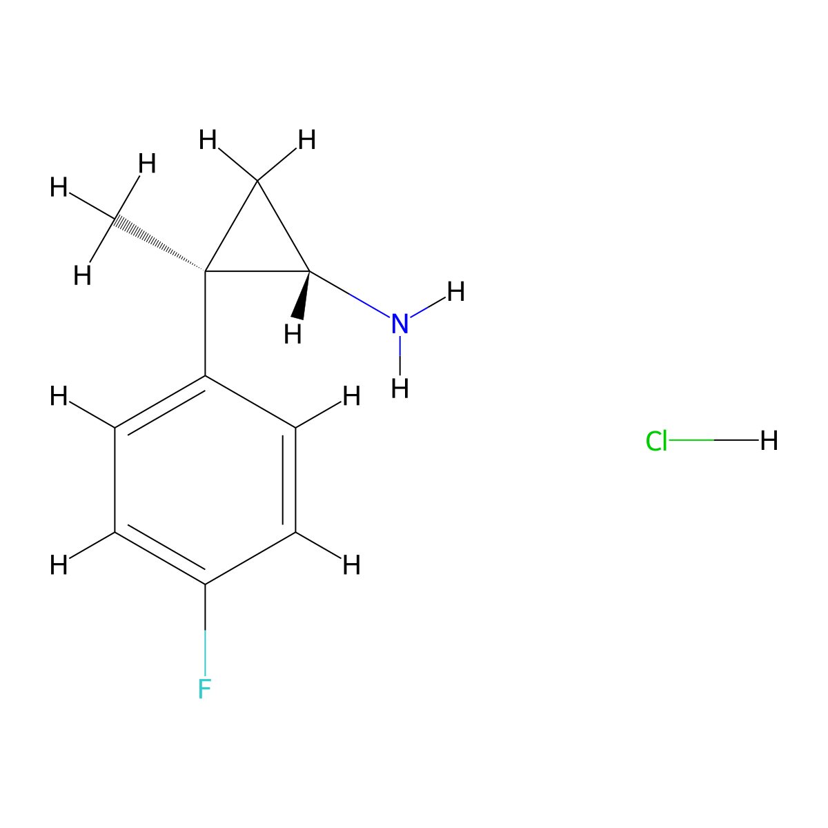 rac-(1R,2S)-2-(4-fluorophenyl)-2-methylcyclopropan-1-amine hydrochloride, trans molecular structure, CAS 2832888-05-6