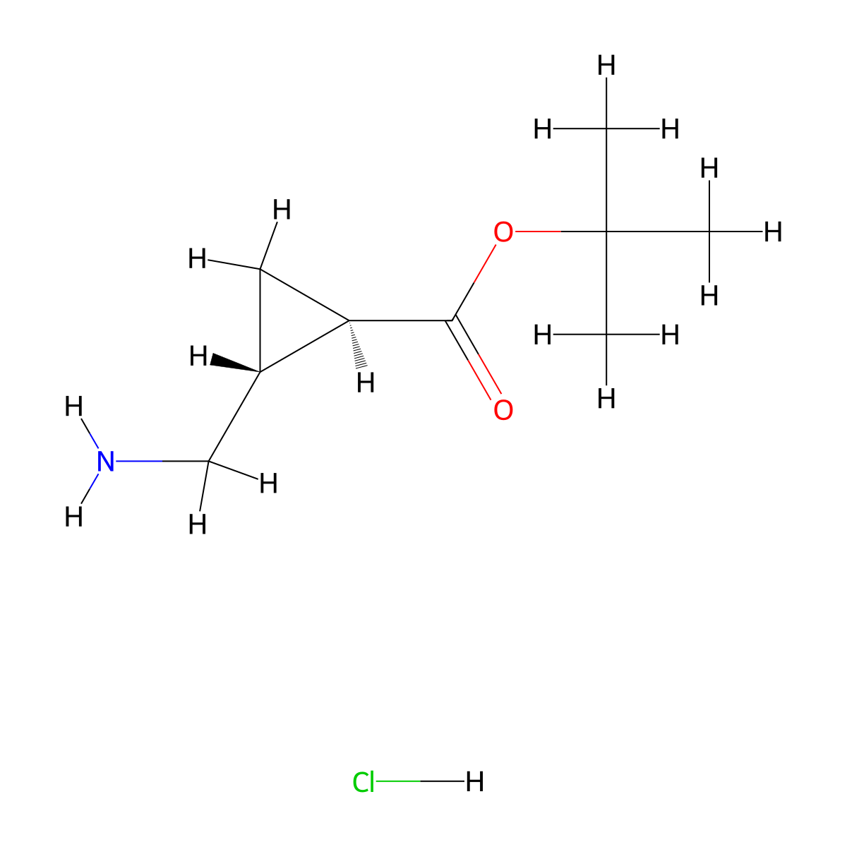 rac-tert-butyl(1R,2R)-2-(aminomethyl)cyclopropane-1-carboxylatehydrochloride molecular structure, CAS 2832888-14-7