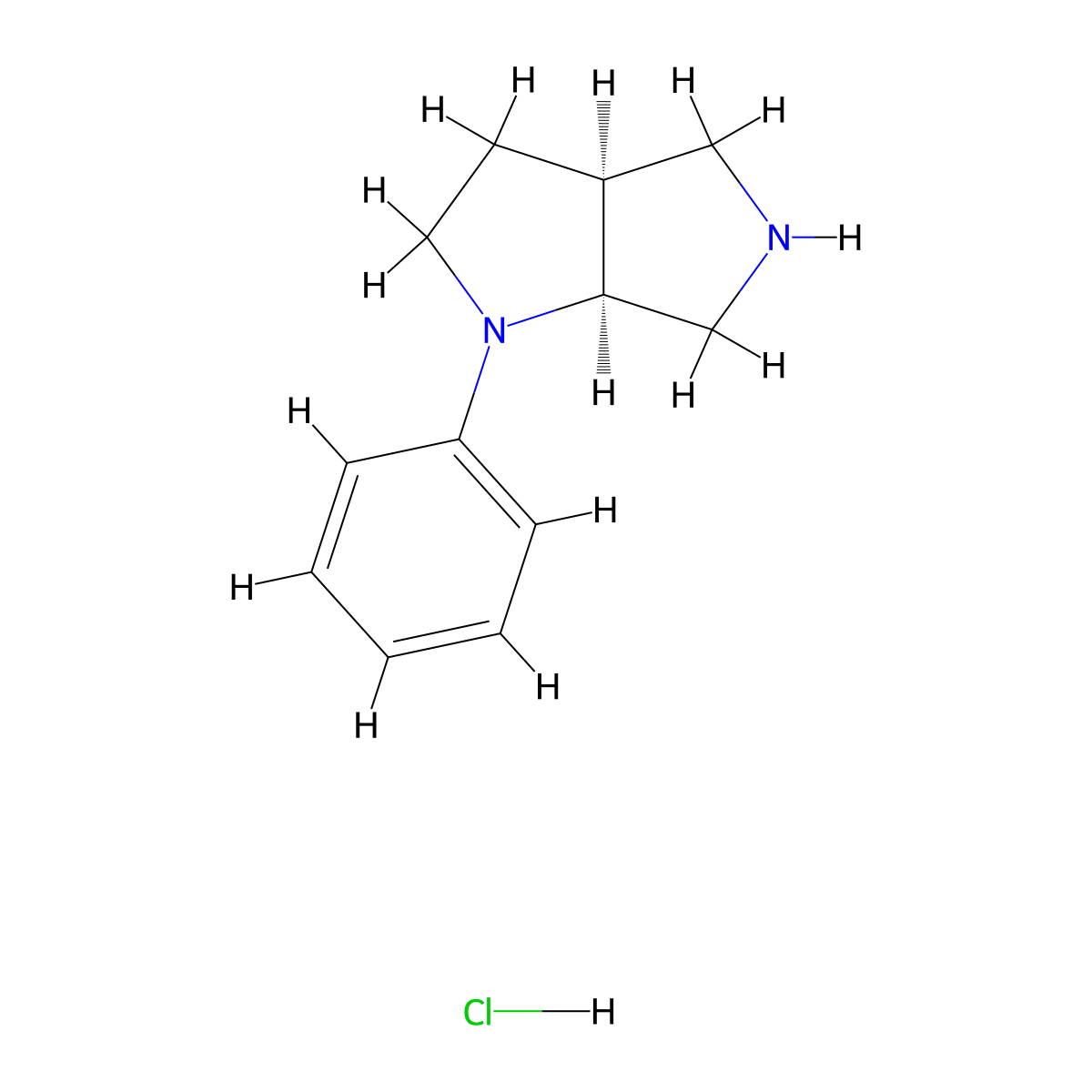 rac-(3aR,6aR)-1-phenyl-octahydropyrrolo[2,3-c]pyrrole hydrochloride, cis molecular structure, CAS 2832888-69-2