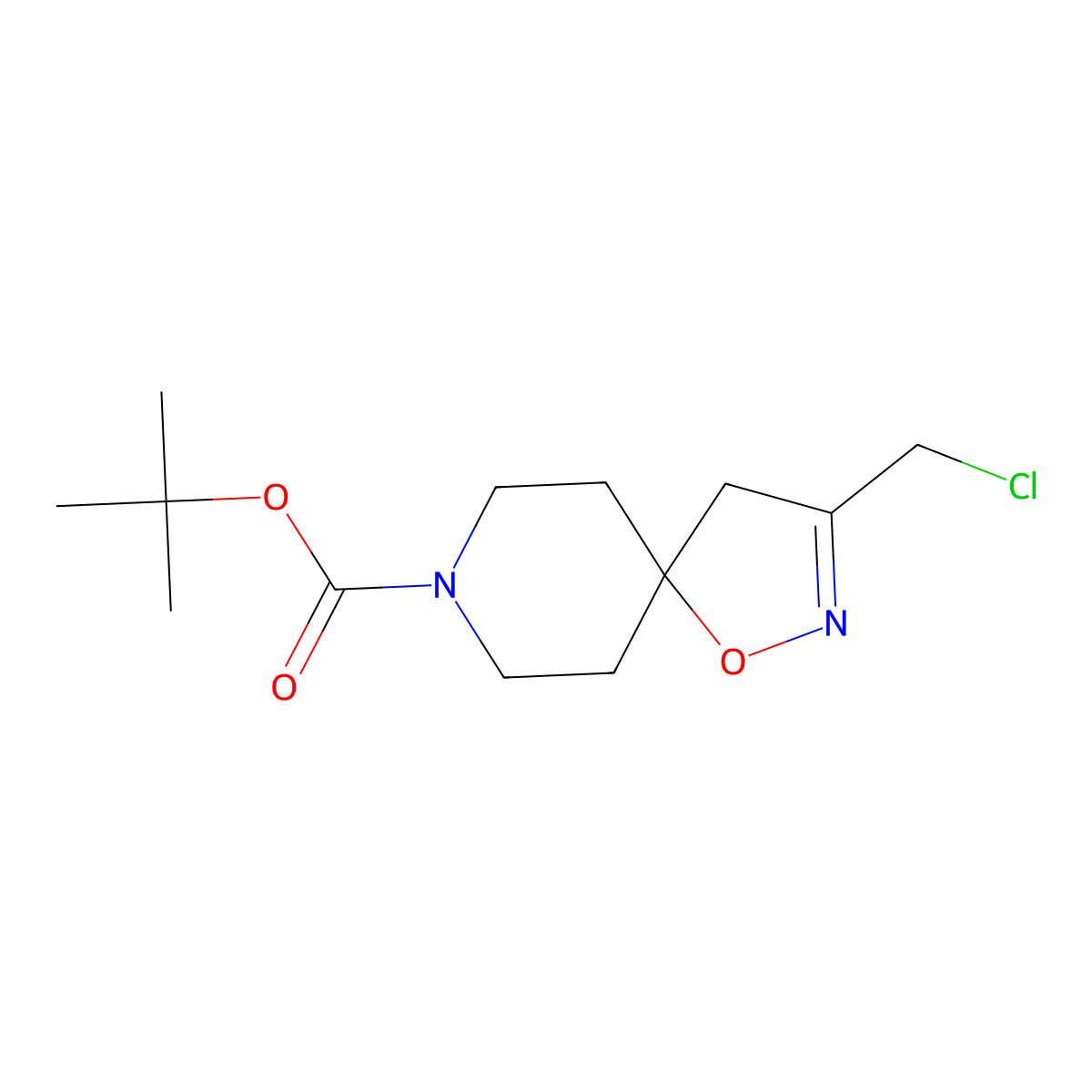 Tert-butyl3-(chloromethyl)-1-oxa-2,8-diazaspiro[4.5]dec-2-ene-8-carboxylate molecular structure, CAS 2832891-59-3