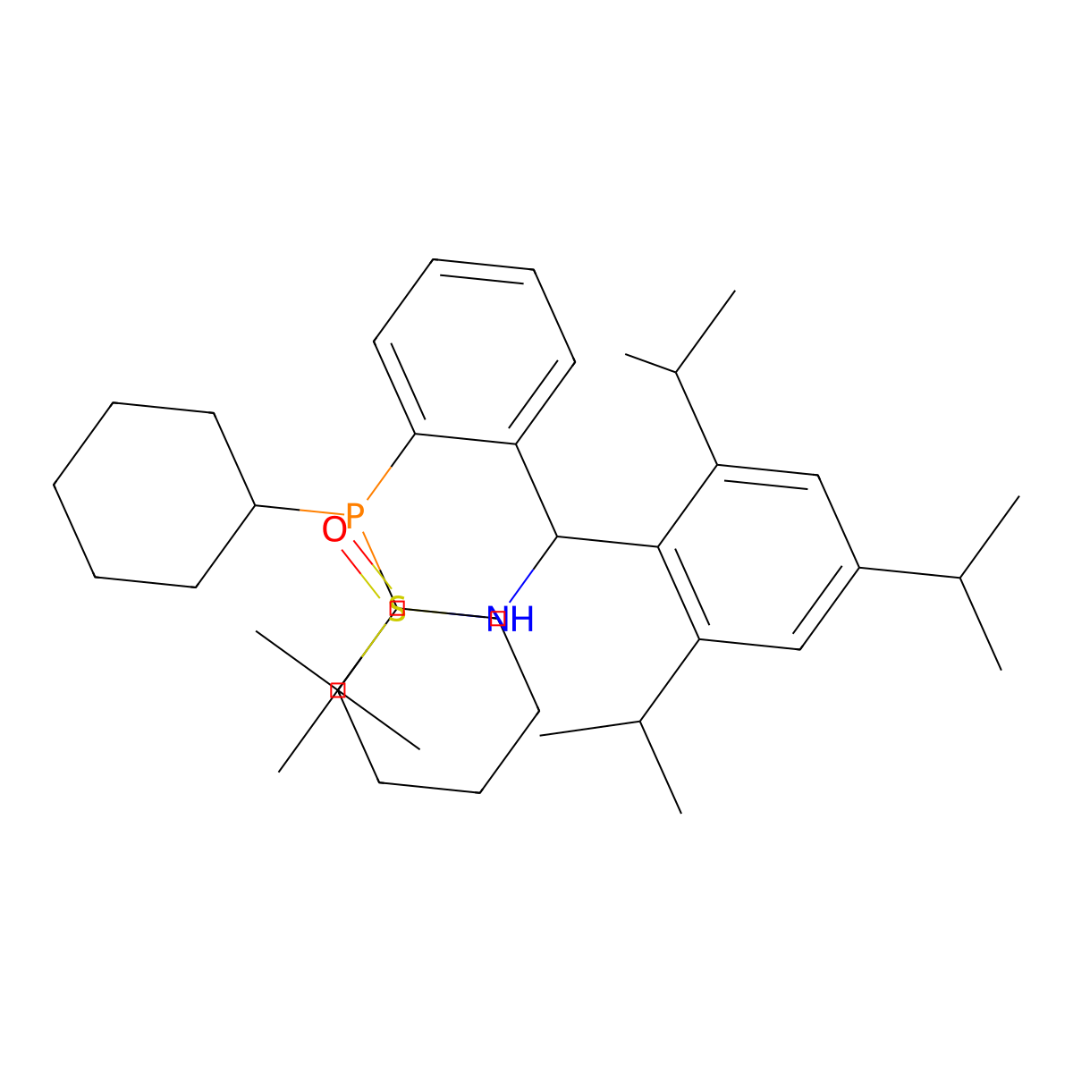 [S(R)]-N-[(R)-[2,4,6-(Triisopropylphenyl))methyl]-4-methoxyphenyl][2-(dicyclohexylphosphino)phenyl]methyl]-2-methyl-2-propanesulfinamide molecular structure, CAS 2833063-27-5