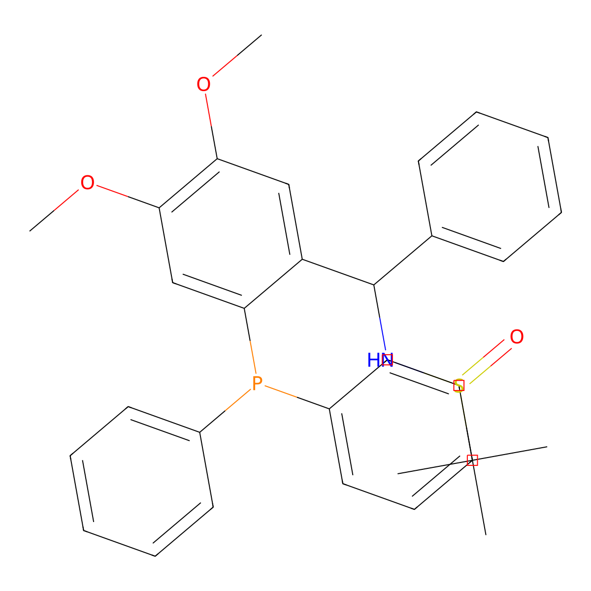 (R)-N-((S)-(2-(Diphenylphosphino)-4,5-dimethoxyphenyl)(phenyl)methyl)-2-methylpropane-2-sulfinamide molecular structure, CAS 2833063-34-4